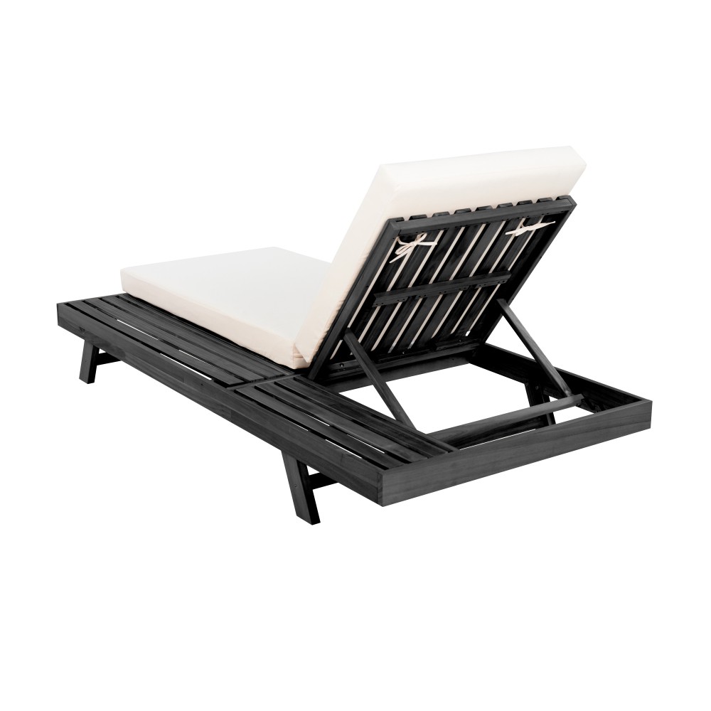 Outdoor Adjustable Sun Lounger w/ Cushion, Acacia Recliner Chair