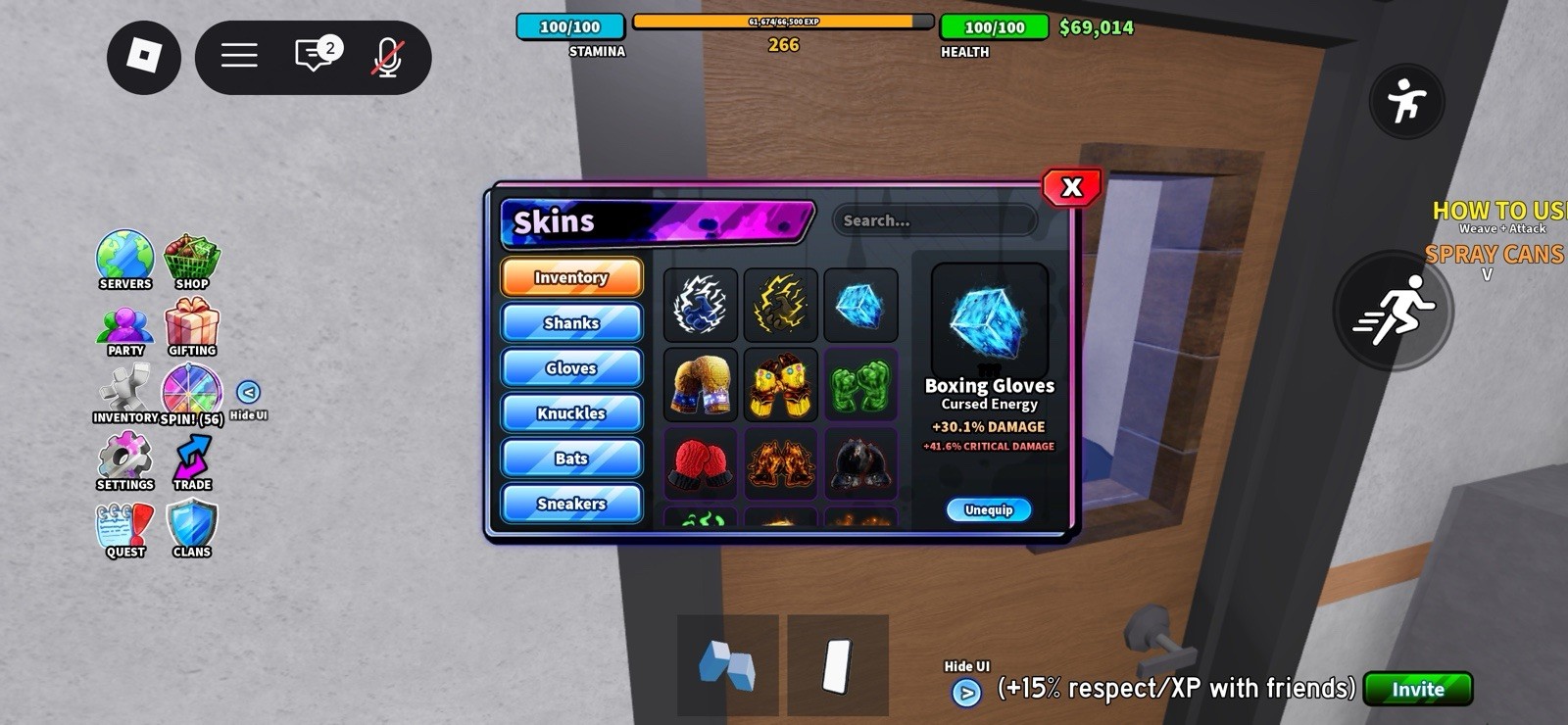 Roblox Boxing Gloves Cursed Energy Skin +30.1% Damage +41.6% Crit