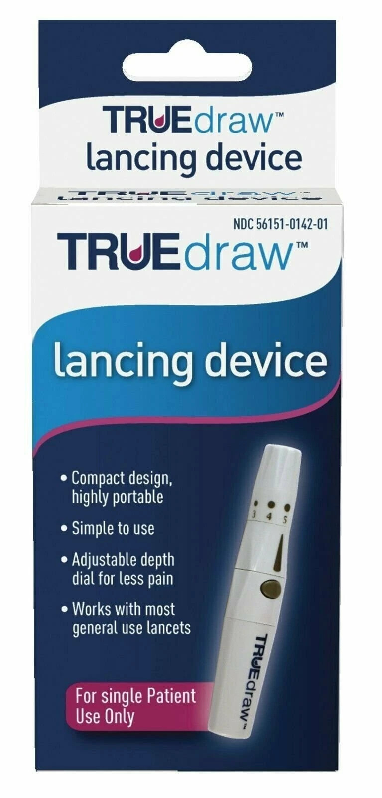 Truedraw Lancing Device Pen Diabetic Blood Glucose Testing Single Use 1 ct 3PK