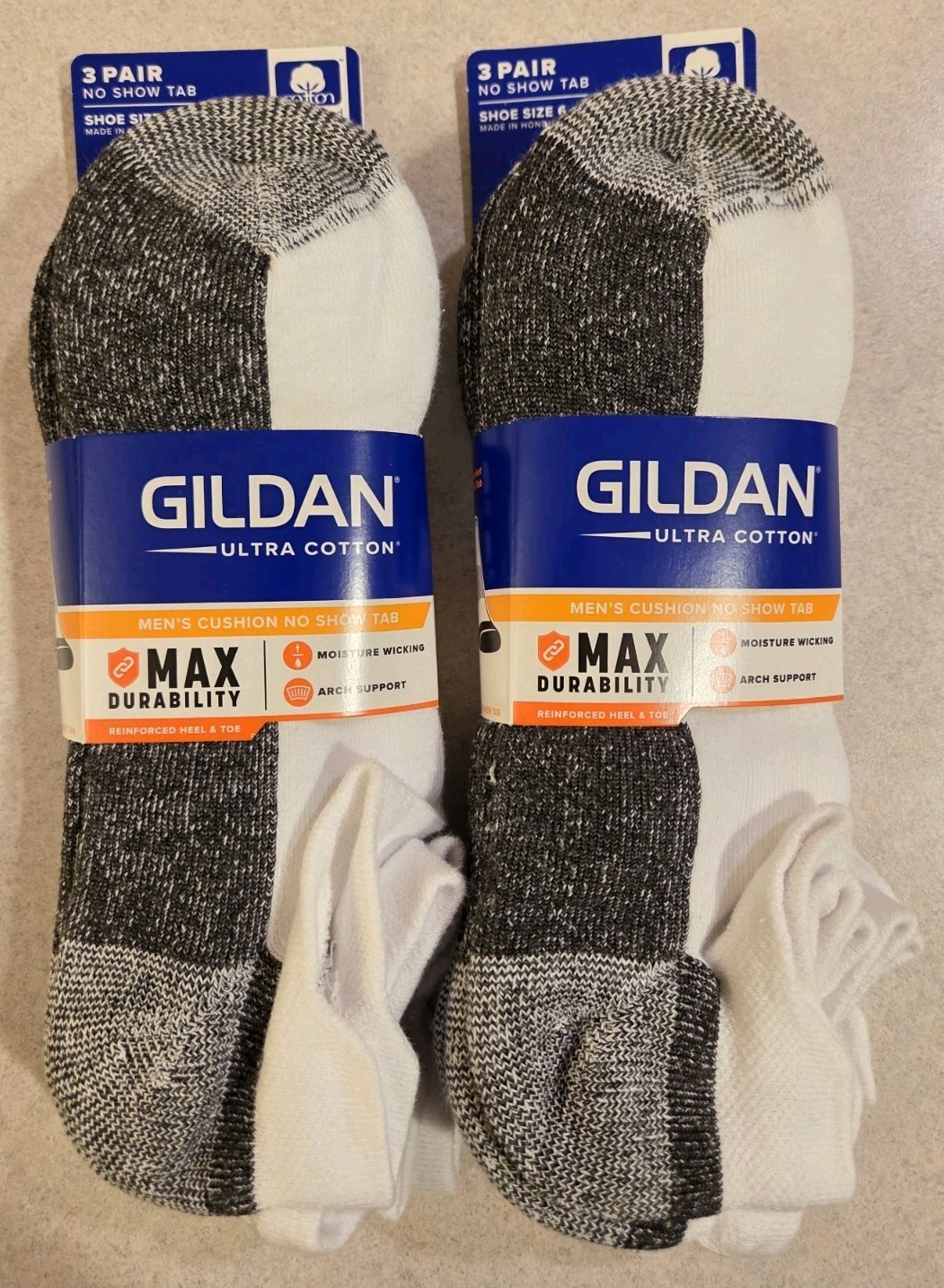 Gildan Ultra Cotton Mens Cushion No Show Tab Socks 6 PAIR White Cushioned #21426