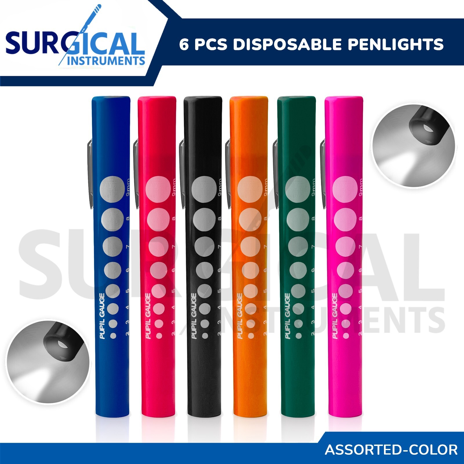 Nurse Pen Light 6-Pack - Colorful Pupil Gauge Penlight for Nurses High-Quality
