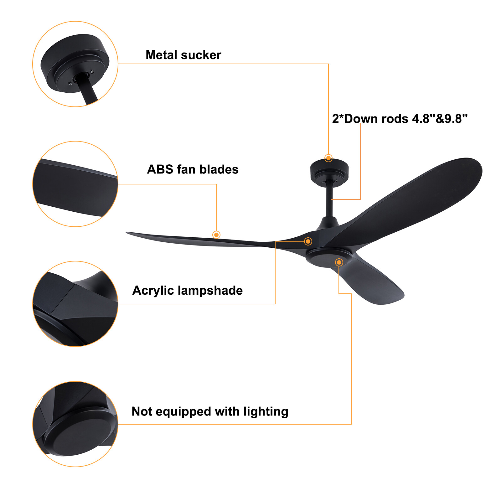 52" Flush Mount Solid Wood Ceiling Fan with Light 3 Speed Quiet DC Motor 3 CCT