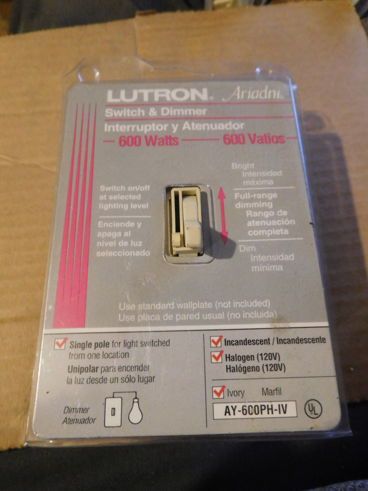 Lutron AY-600P-IV - Ariadni - 600W Single-Pole Preset Dimmer - Ivory