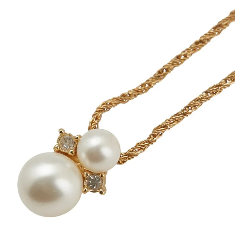 Dior Pendant Necklace Gold Plated Faux Pearl Rhinestone Women's Dior