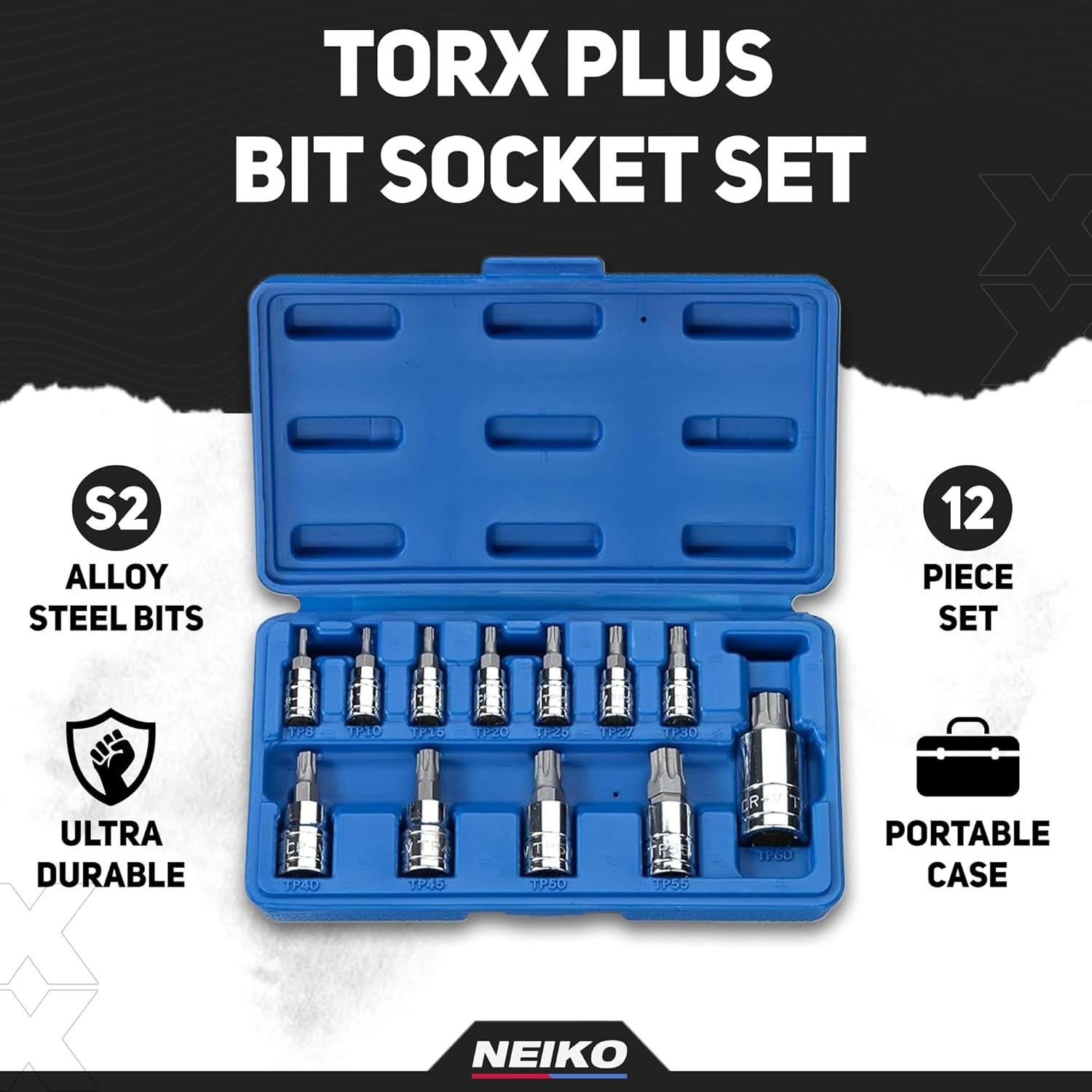 10086A Standard Torx Plus Bit Socket Set | 12 Piece | TP8 – TP60 | 6 Poi