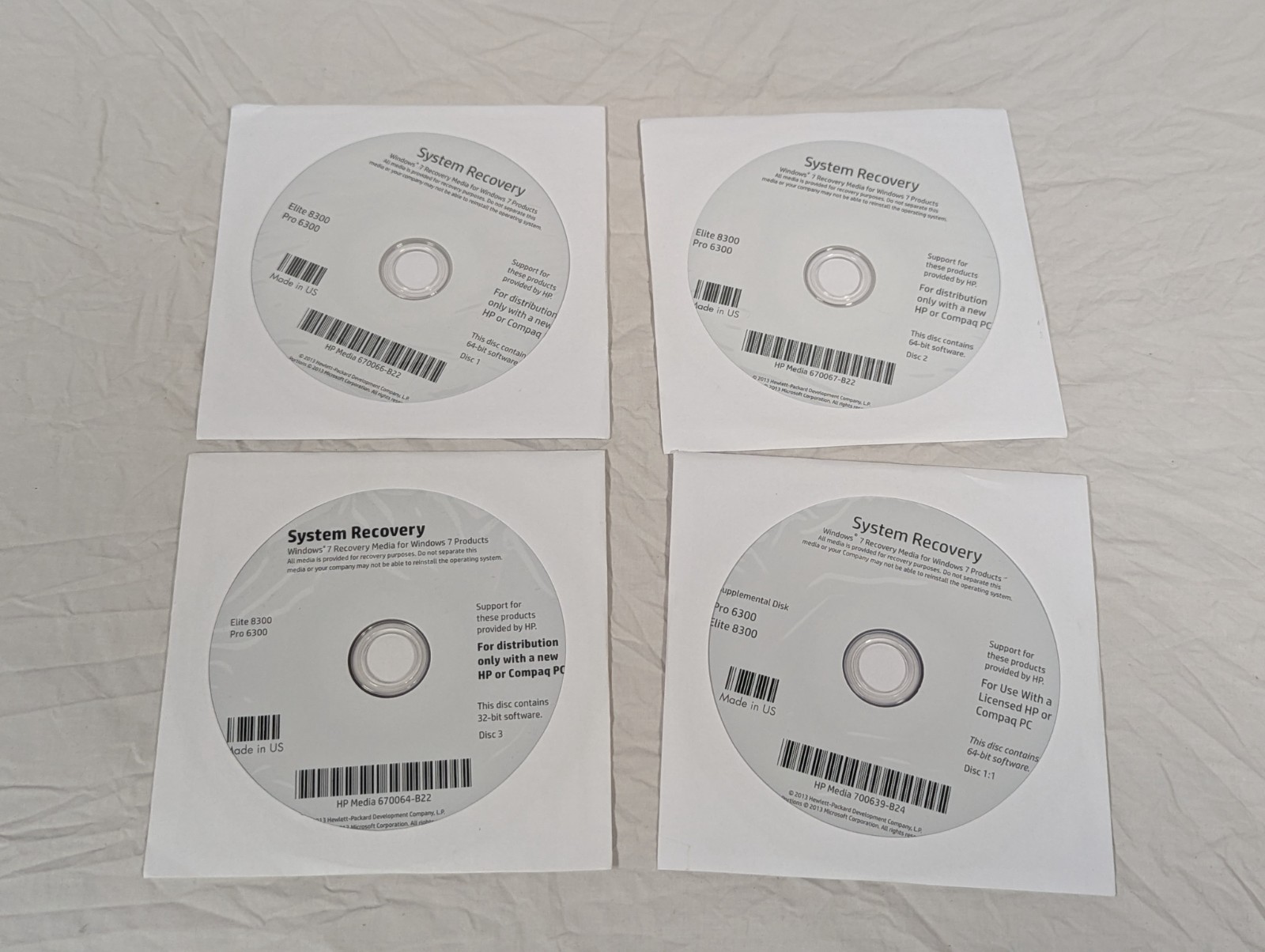 HP Windows 7 Pro 32-bit System Recovery Discs, Elite 8300 Pro 6300, No Key