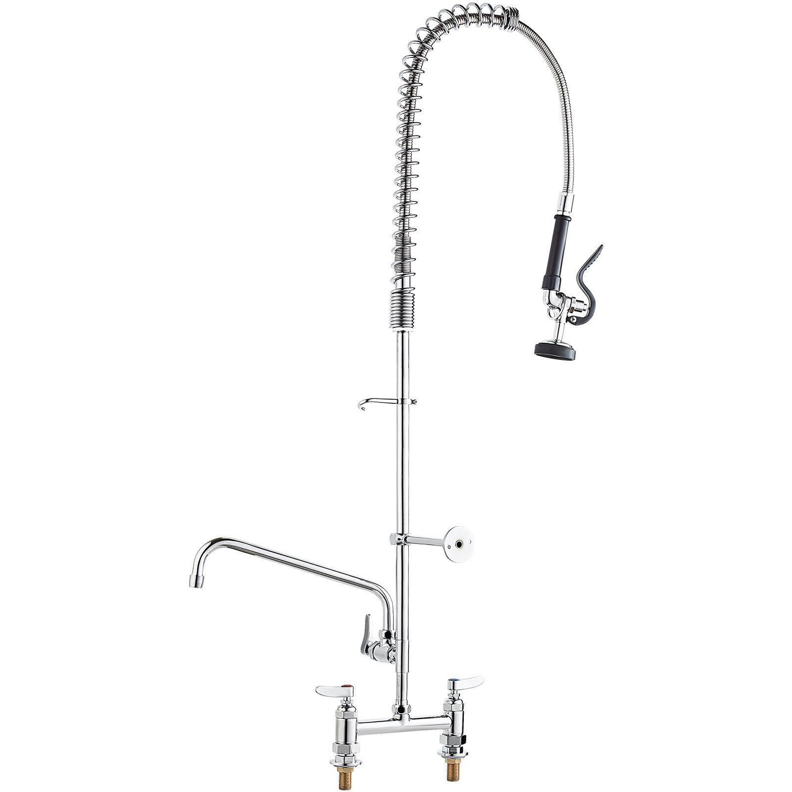 Commercial Faucet with Pre-Rinse Sprayer 44" Height 8" Center 12" Swing Spout