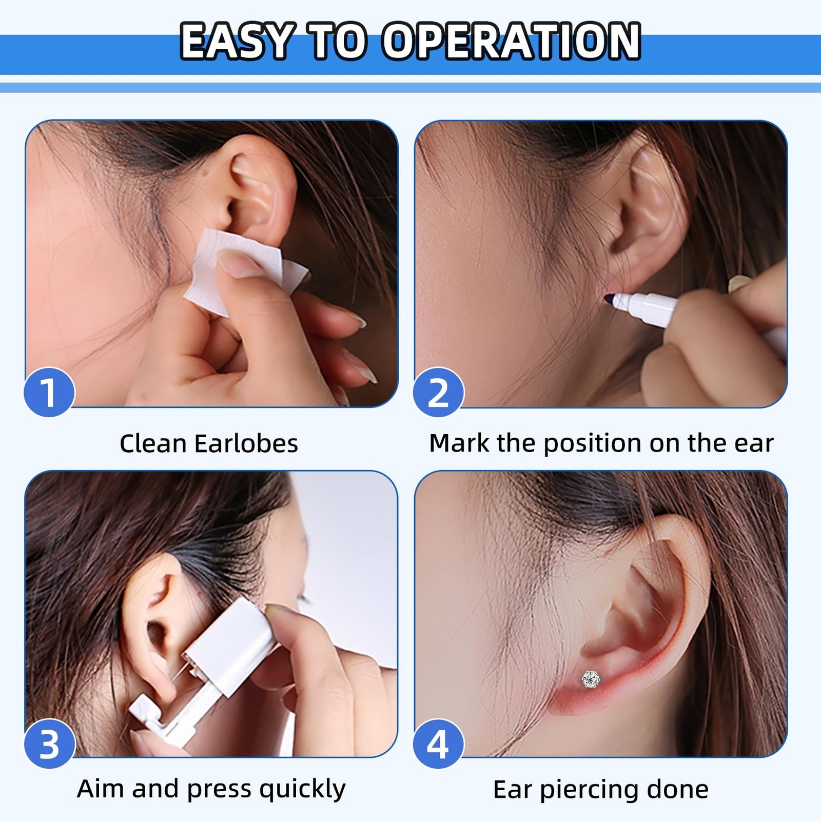 26 Pcs Ear Piercing Kit Ear Disposable Piercing Gun Kit Includes 4 Pcs Self Pier