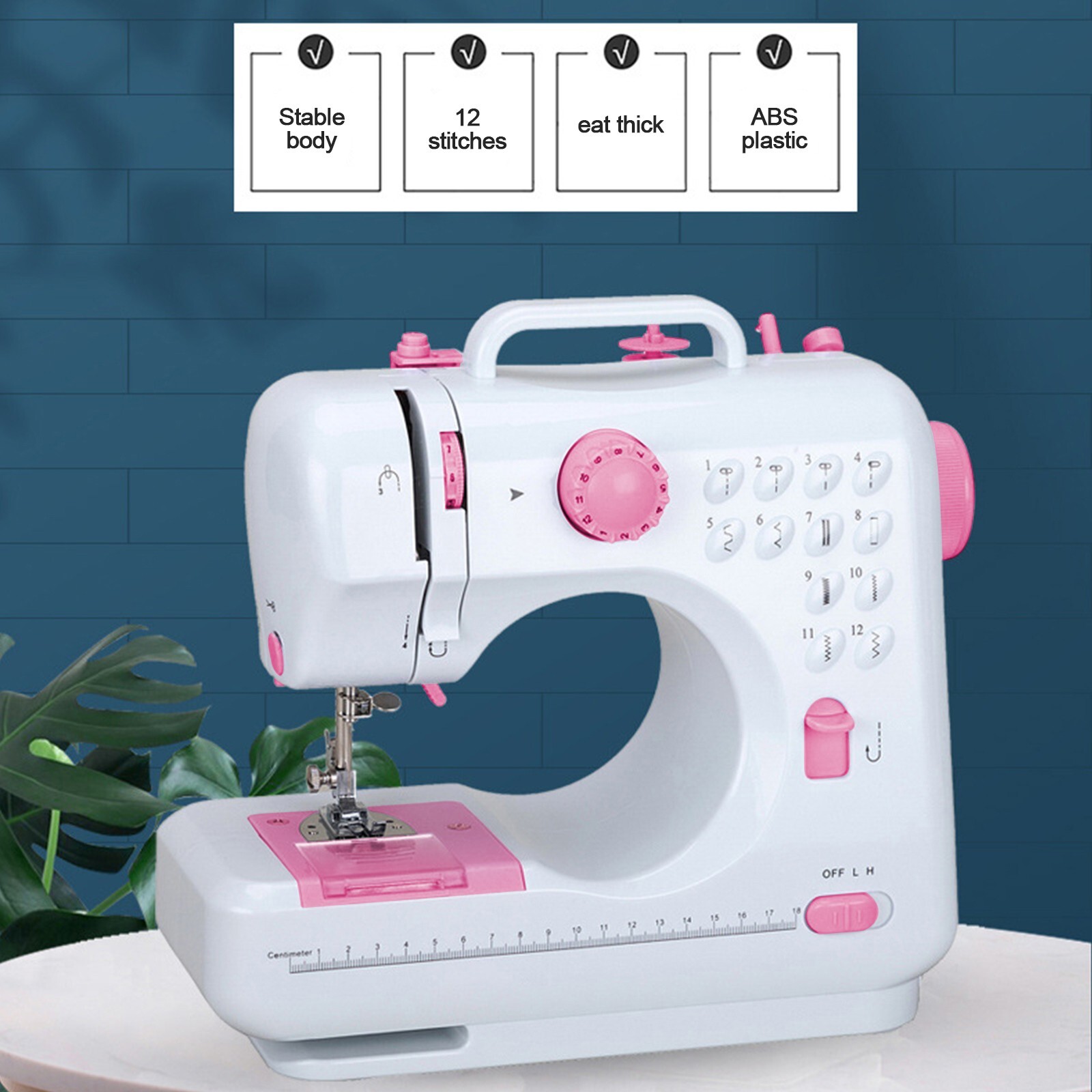 Mini Electric Sewing Machine 12 Stitches Double Thread Portable US Plug Pink
