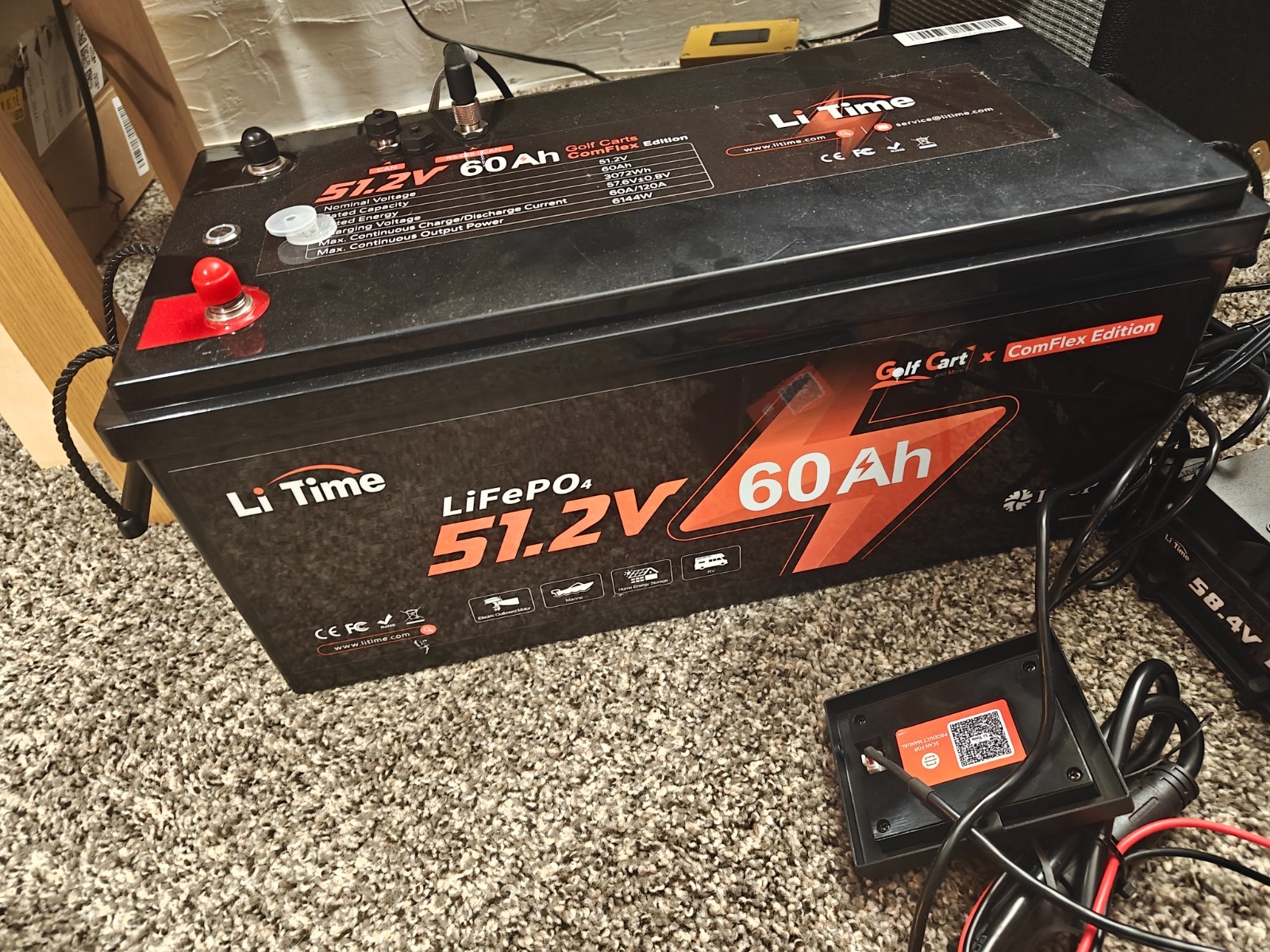 LiTime 48V 60Ah Low-Temp LiFePO4 Battery 120A BMS, 58.4V 18A Charger, Monitor