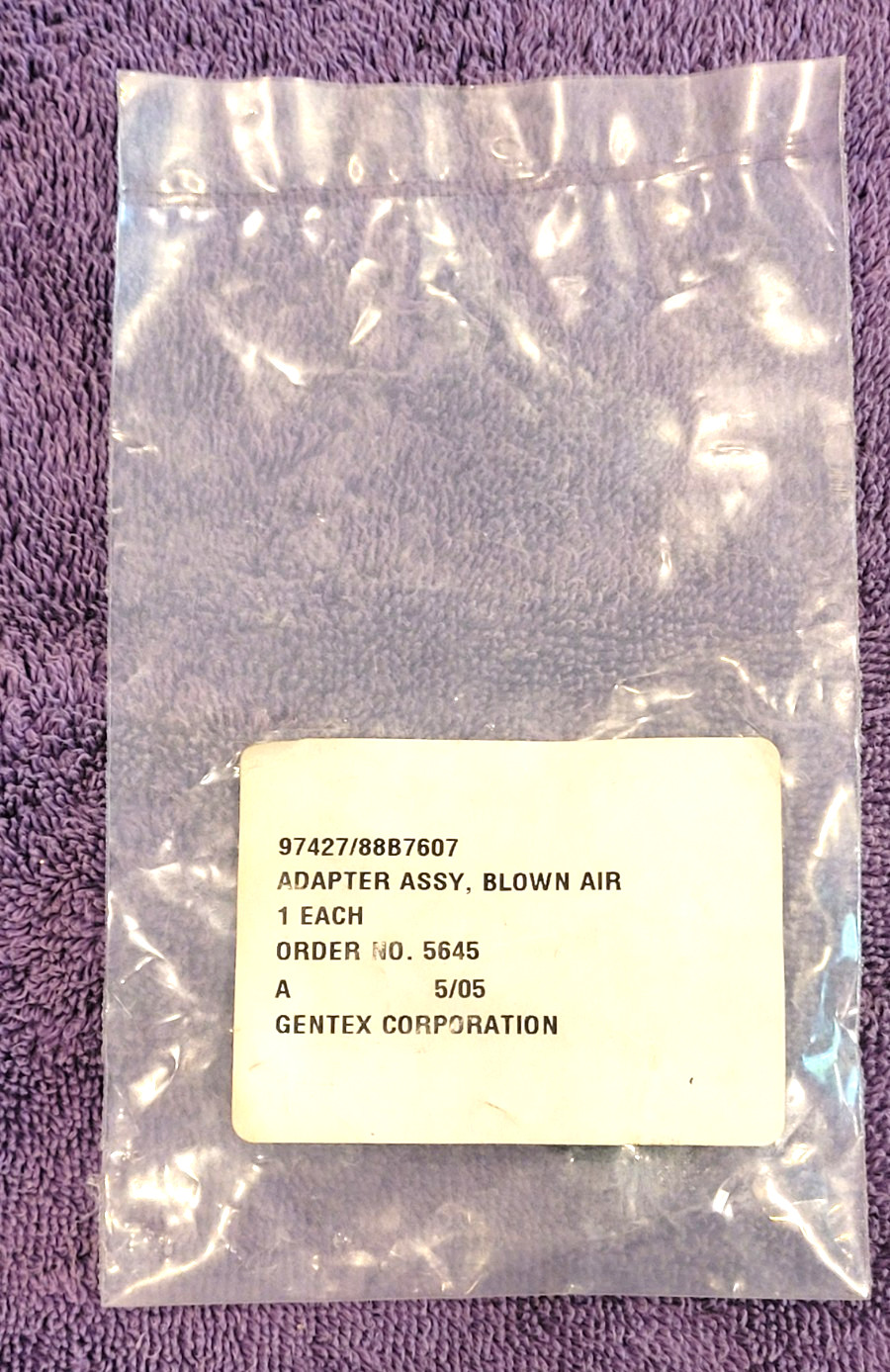 GENTEX BLOWN AIR ADAPTER ASSEMBLY 88B7607 DATED 2005