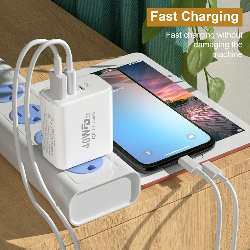For iPhone 15 Pro Max iPad Fast Charger 40W Double PD USB C Adapter Type C Cable
