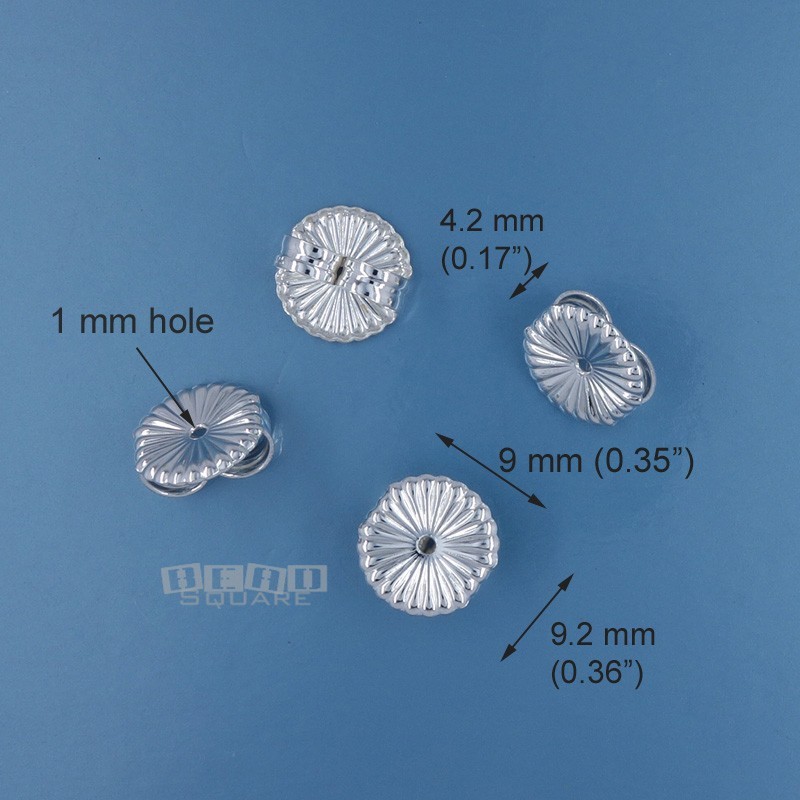 4 Large Sterling Silver 9mm Round Daisy Round Earring Backs / Clutches #33577
