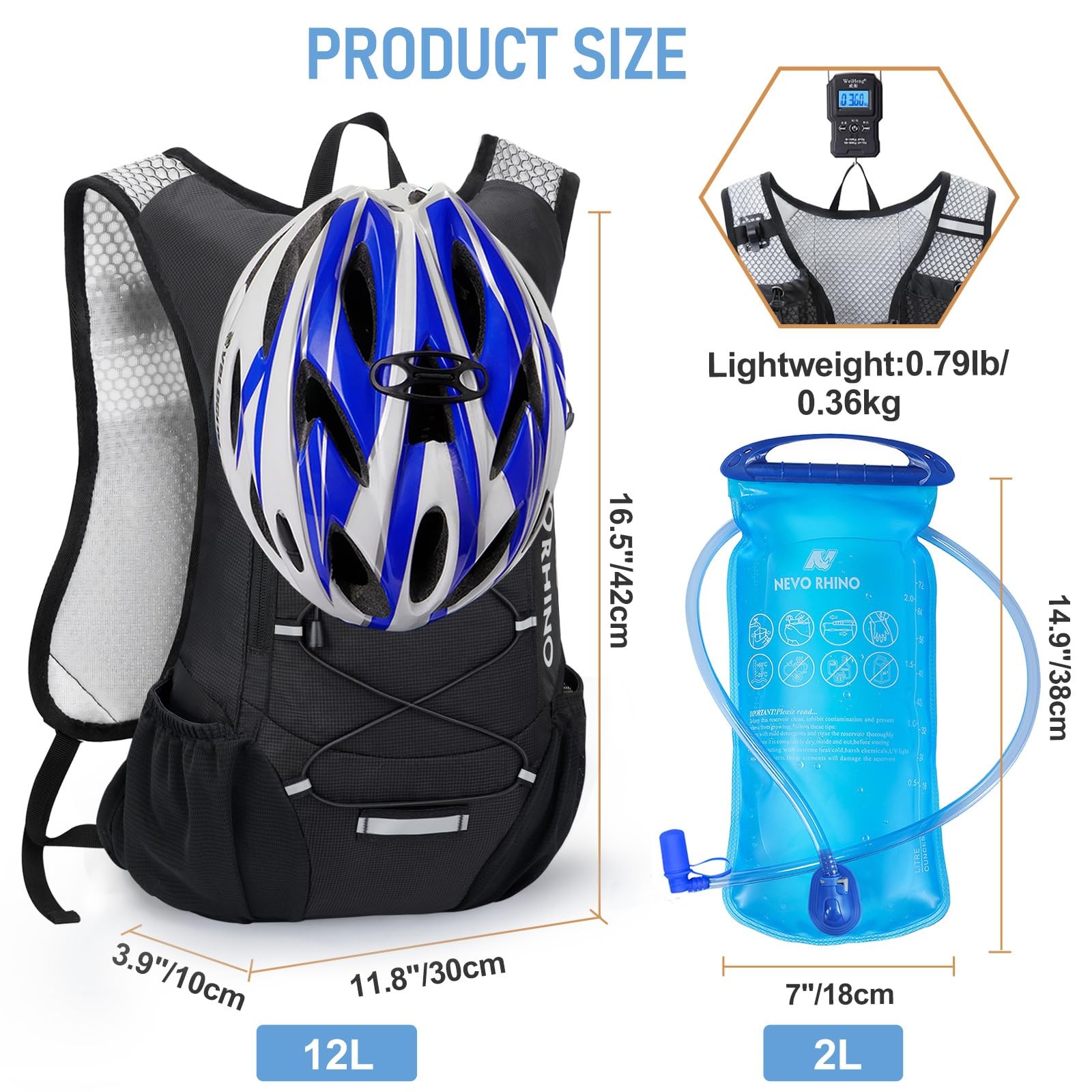 Lightweight Hydration Backpack, Running Backpack with 2L Water Bladder,