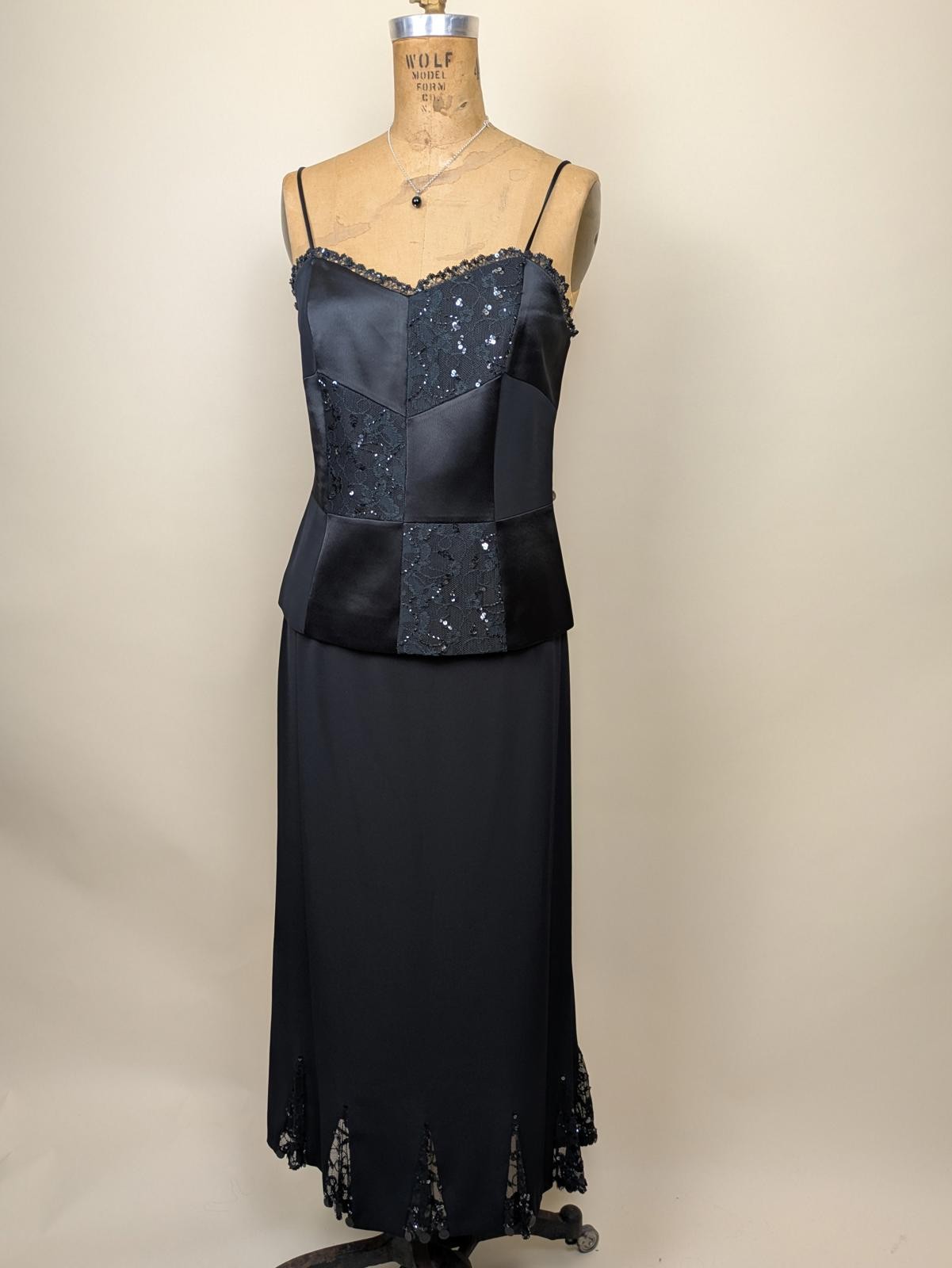Y2k patchwork satin and lace cami skirt set