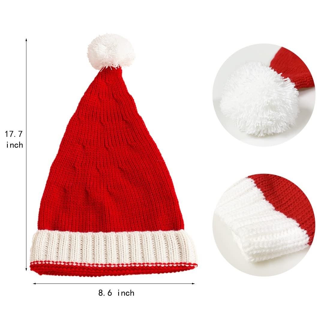 Christmas Knitted Santa Hat Xmas Party Beanie Hat for Adults Women Men
