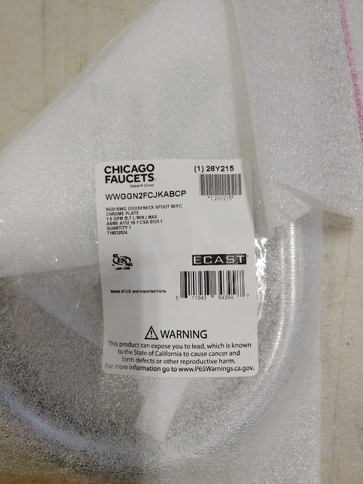 CHICAGO FAUCETS GN2FCJKABCP (Spout Only) Brass Fits 26Y215 (U1DE1)