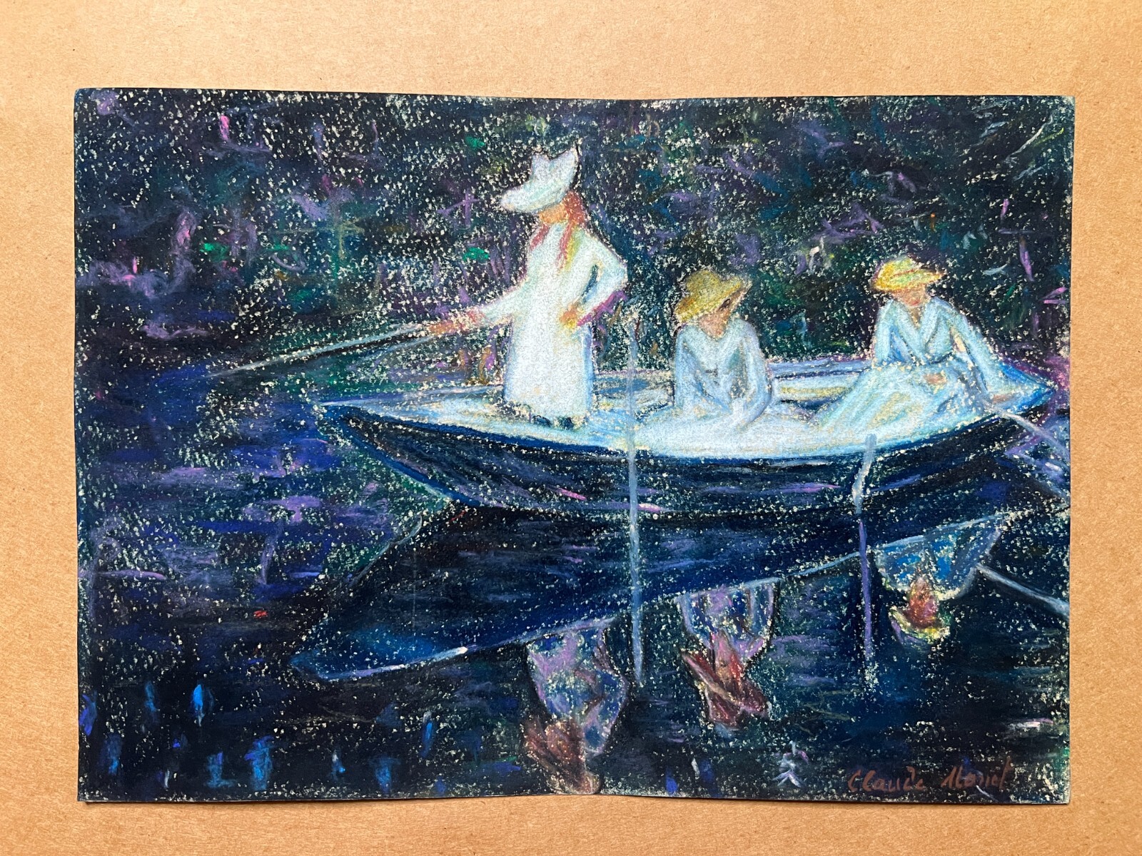 CLAUDE MONET drawing and painting on old paper signed stamped vintage
