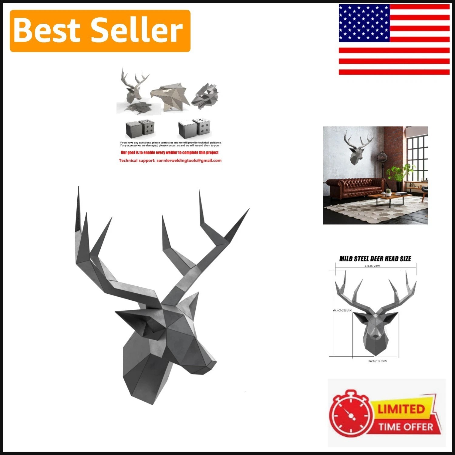 Craft Your Own Deer Head: 15-Pc Mild Steel Welding Practice Kit for Beginners