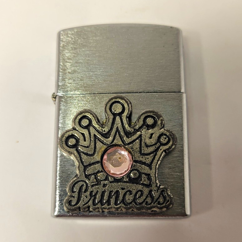 Silver Tone Princess Crown Flip Top Pocket Lighter w/ Pink Rhinestone, China