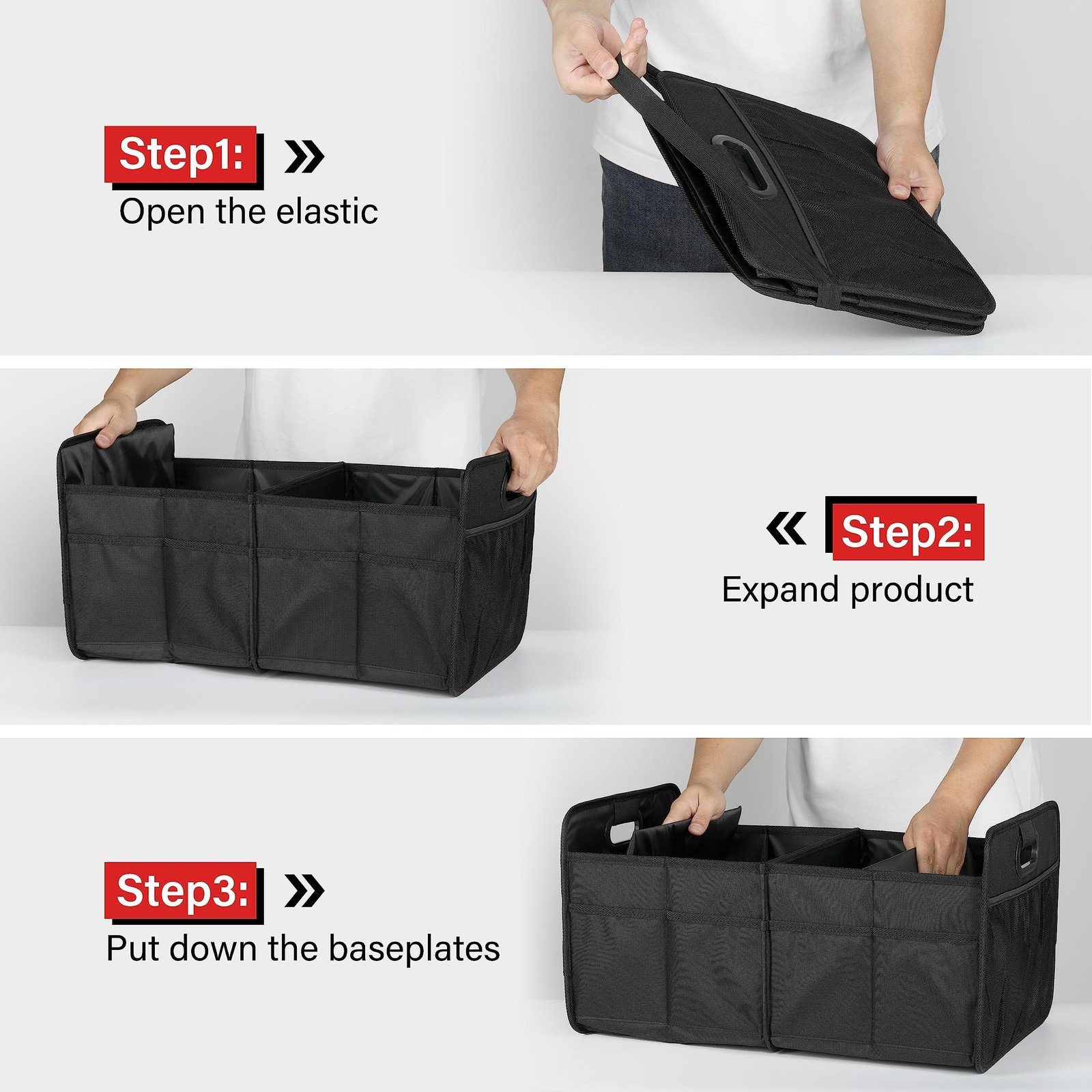 Simple Deluxe Car Trunk Organizer, 2 Compartments Collapsible 1 Pack, Black