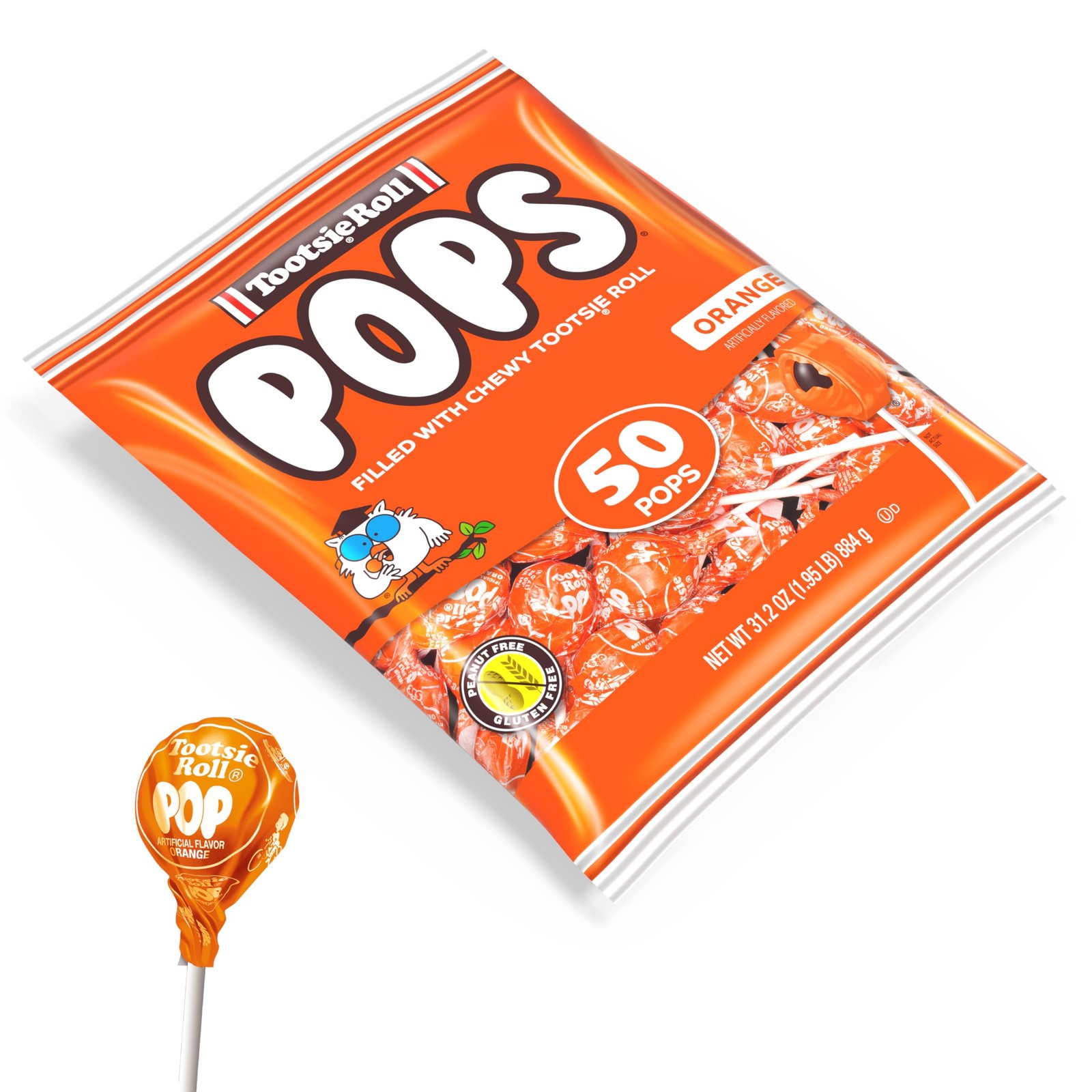 Tootsie Pops Single Flavor Bag Orange Flavored Lollipops with Chocolatey Cen...
