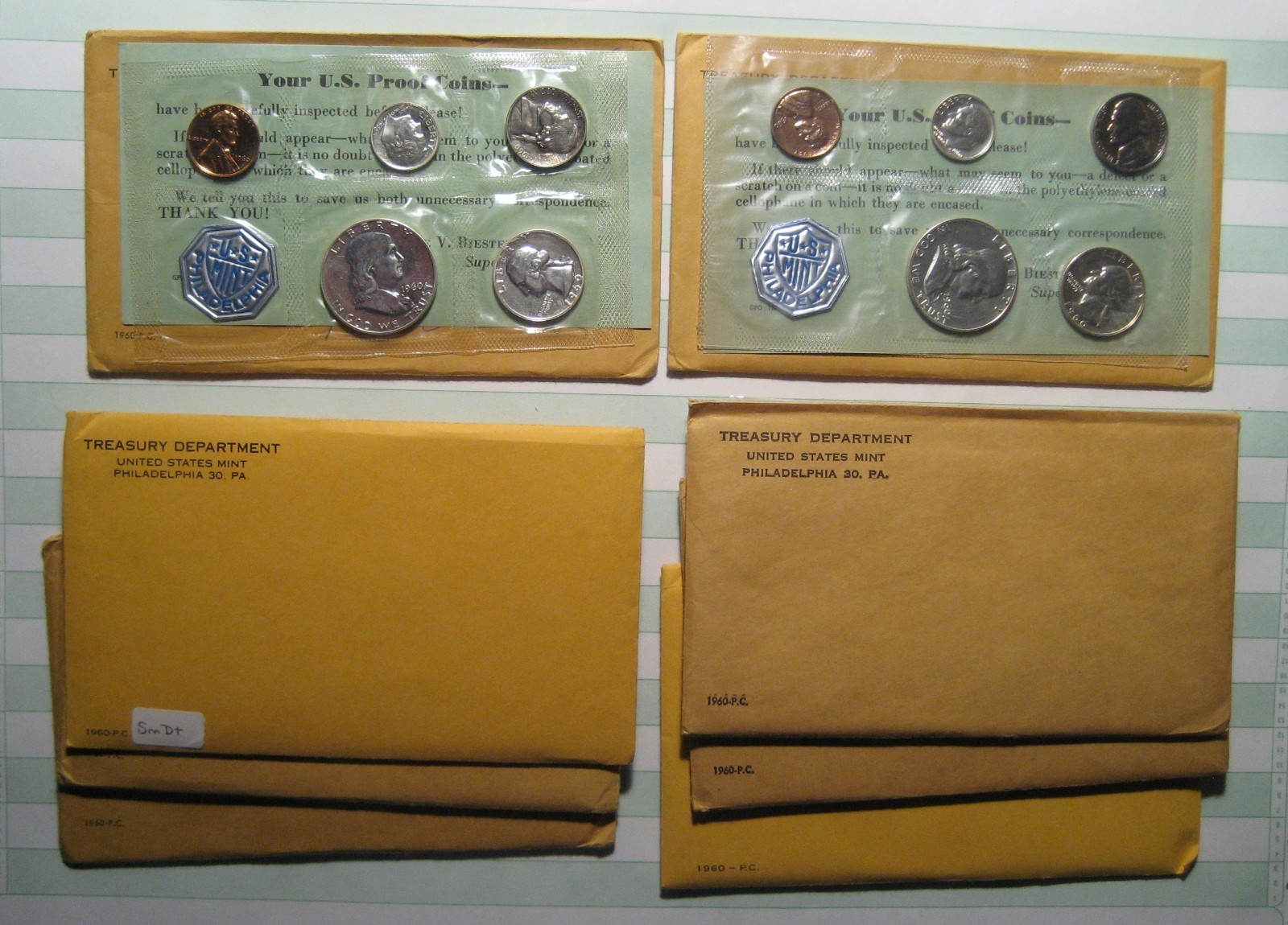 2 SETS = 1960 SMALL & LARGE DATE US SILVER Proof Sets Original OGP, FREE Ship