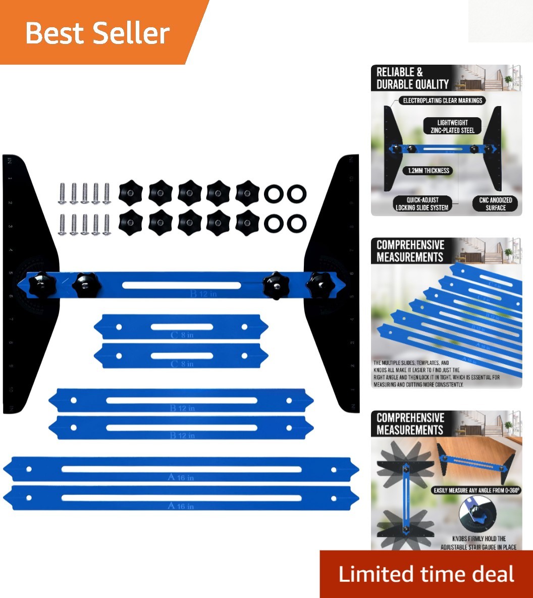 Precision Adjustable Stair Tread Template Tool - Heavy-Duty Steel Measuring Jig