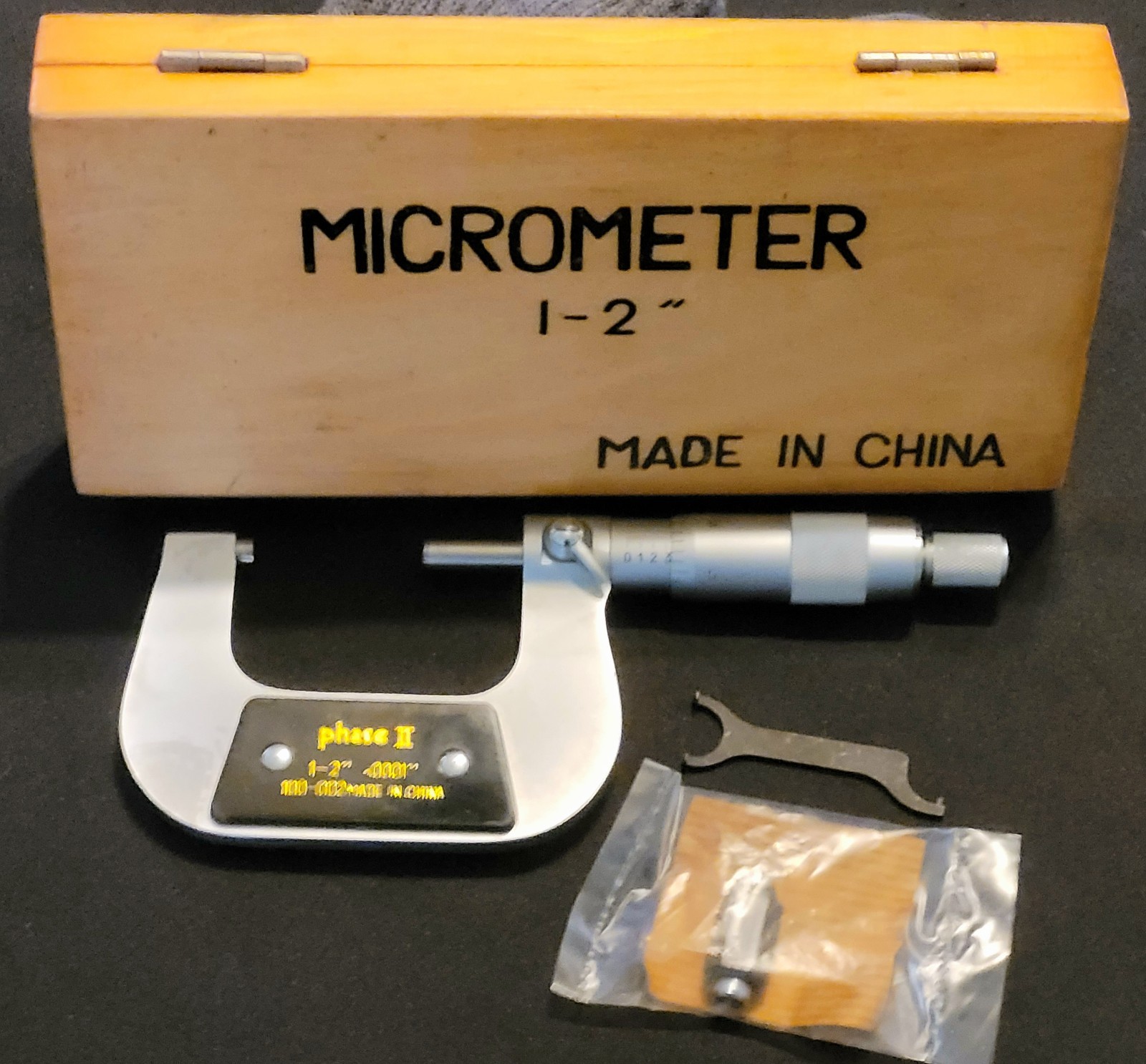 PHASE II 100-002 Outside Micrometer, 1-2" Range, .0001" Graduation