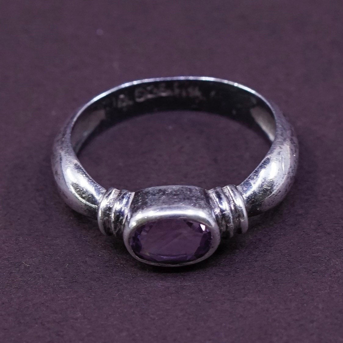 sz 6.75, Sterling silver handmade ring, 925 w/ oval amethyst