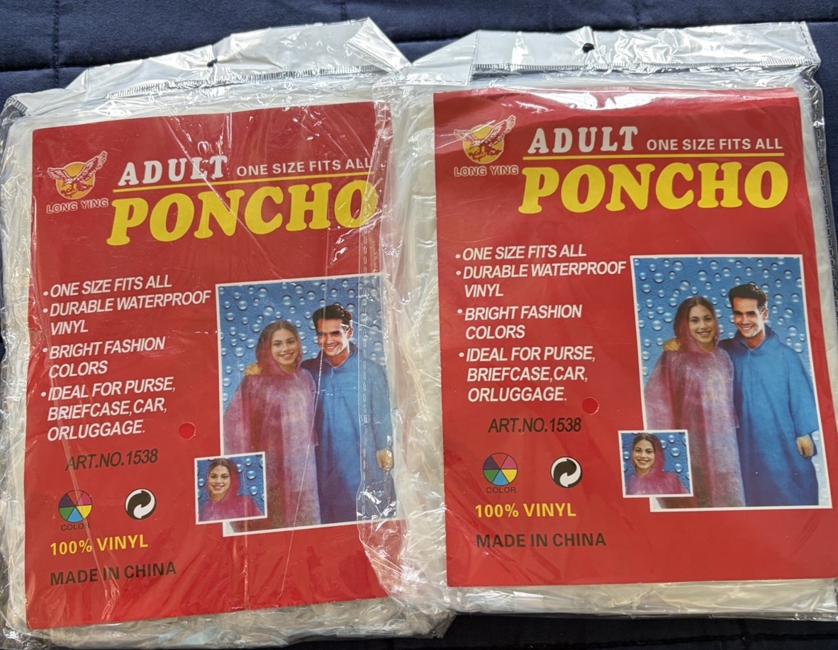 Ponchos Adult One Size Waterproof Vinyl NOS Lot of 2