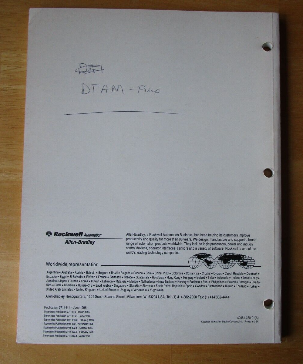 Allen Bradley PanelView 550/900 Operator Terminals User Manual 1996