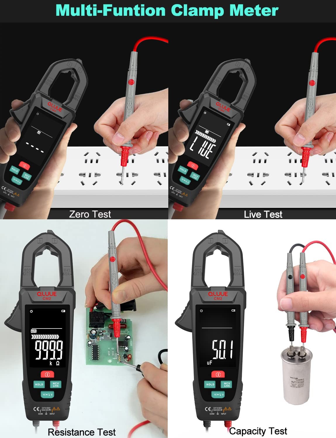 Digital Clamp Meter Multimeter for AC/DC Current & Voltage, Auto-ranging 9999...