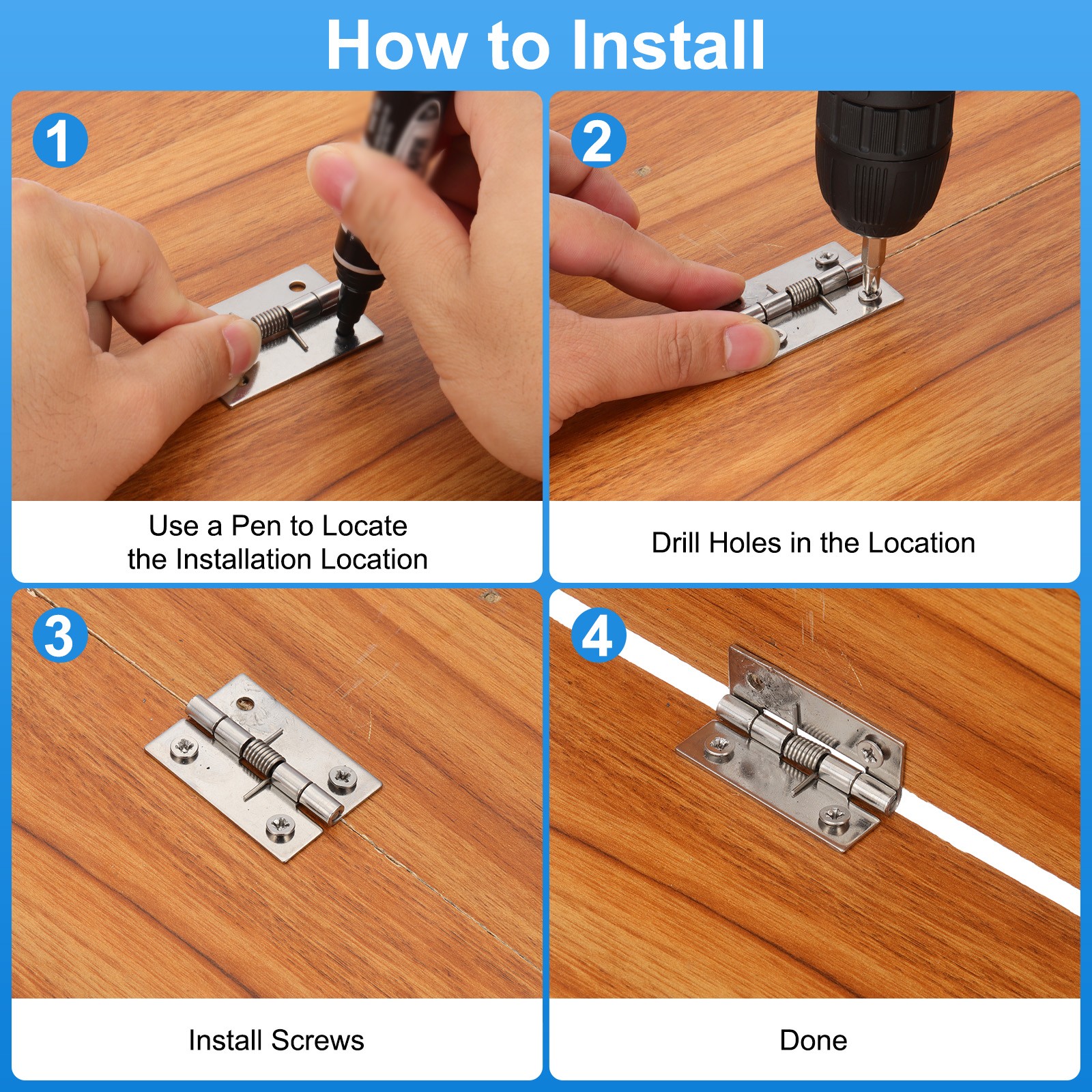 2Pcs 4" Spring Door Hinges with Auto Close and Screws