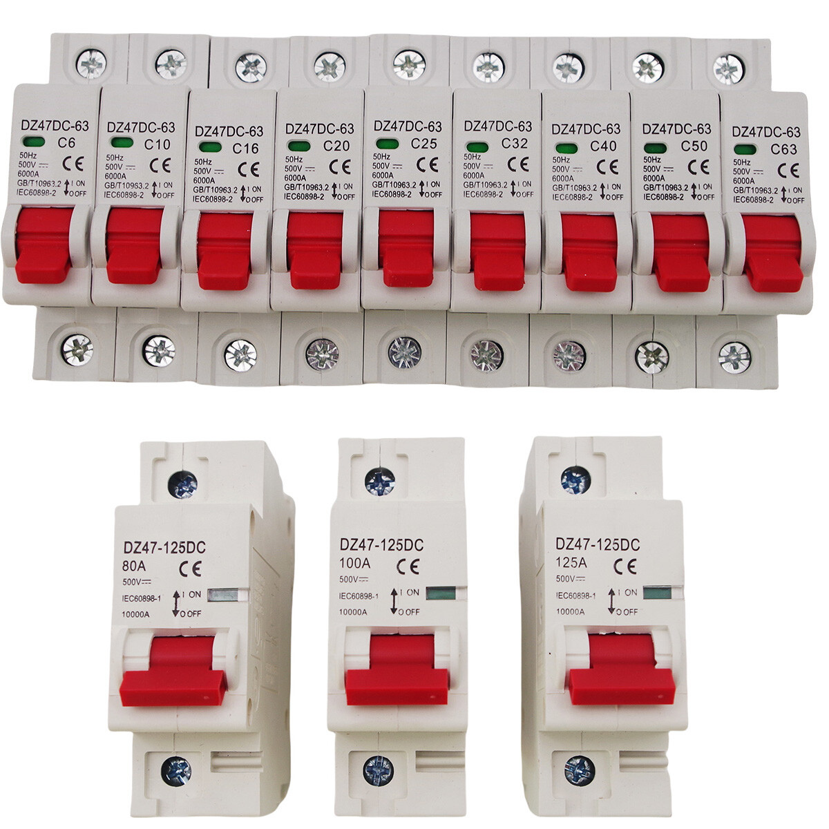 6-125Amp 1P 2Pole Miniature Mini Circuit Breaker DC MCB Din Rail Air Switch 220V
