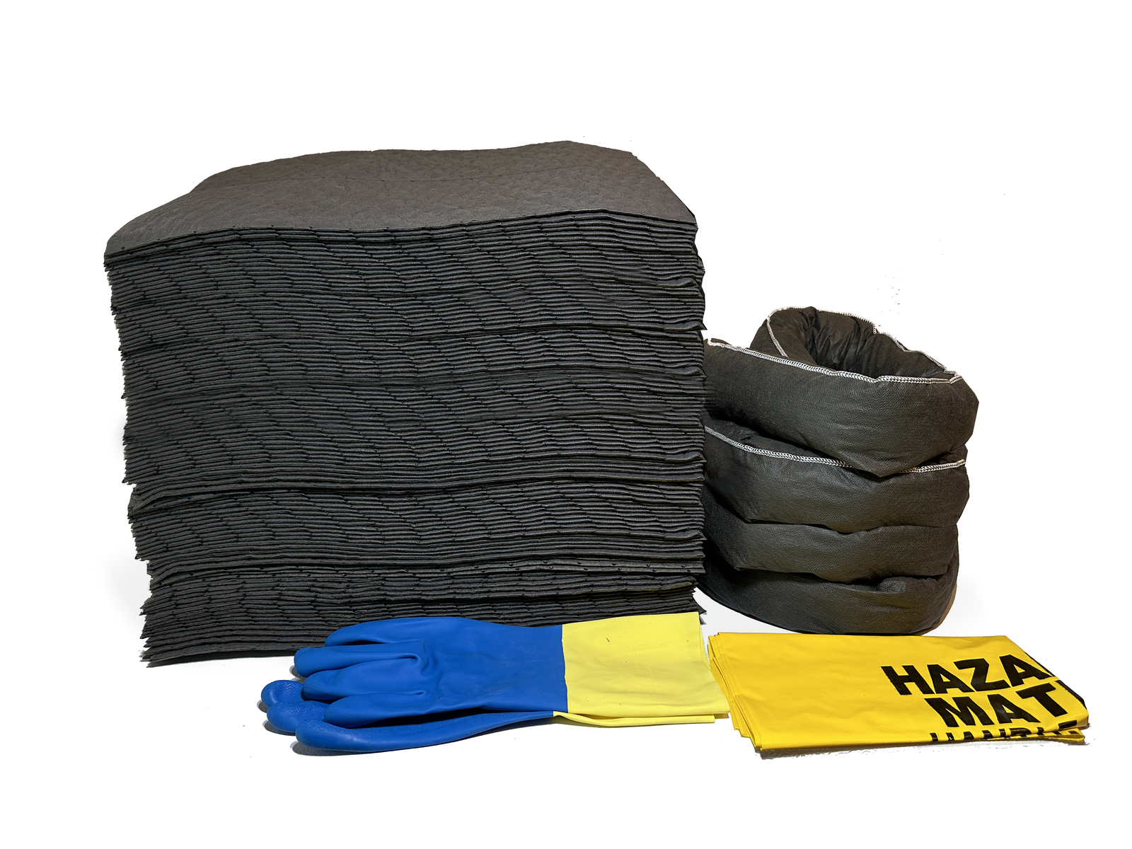 Universal Essentials Spill Kit Refill, 115 pcs: Pads, Socks, Gloves, & Bags