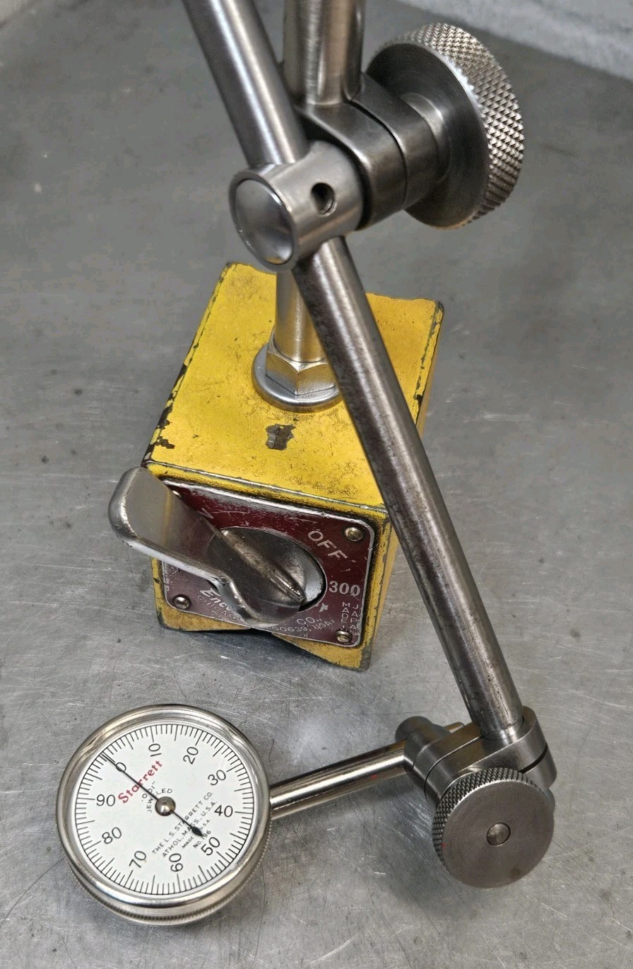 Starrett No. 196 dial indicator set with an Enco magnetic base