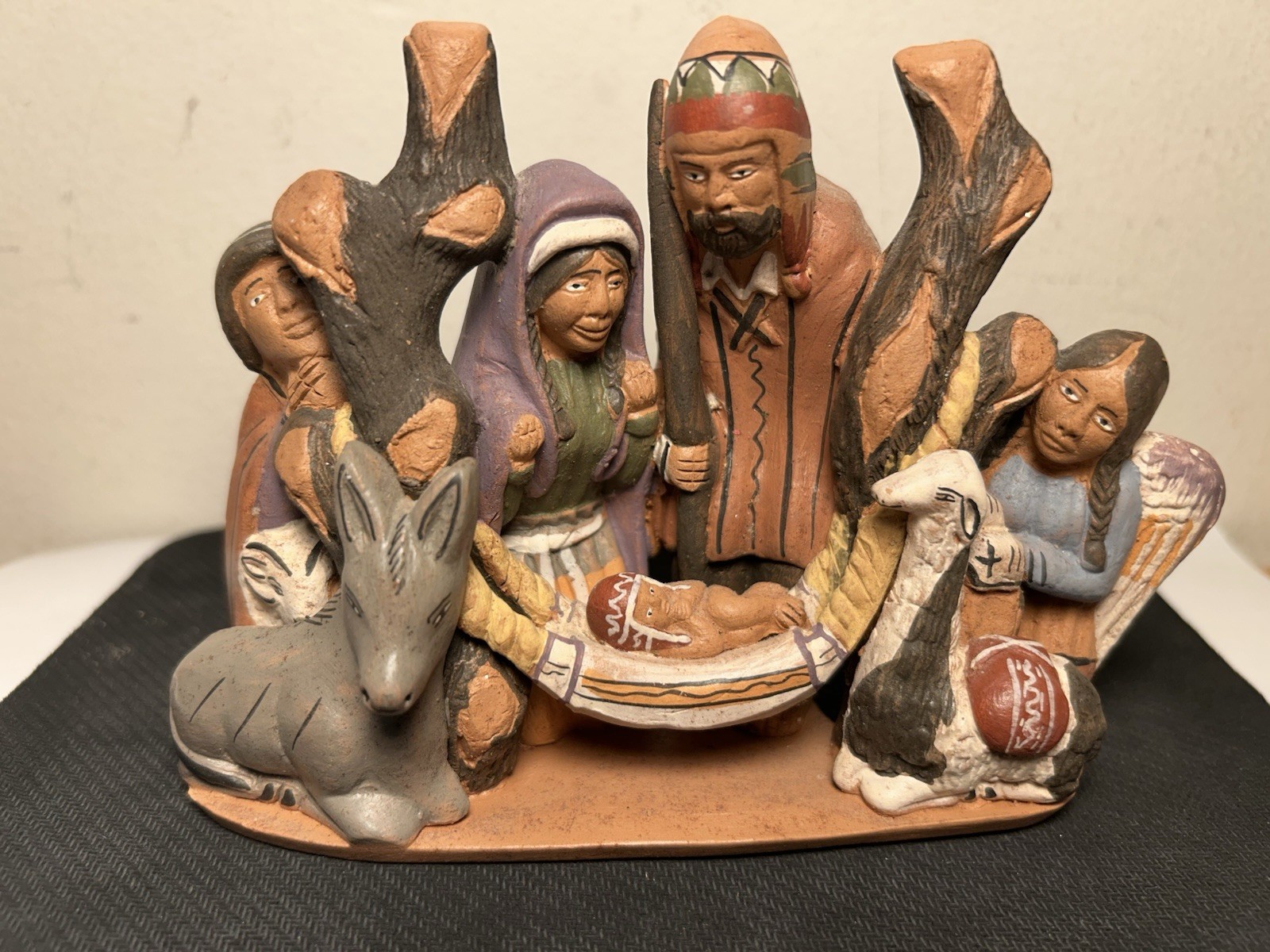 Peruvian Style Clay Folk Art Nativity Creche Figurine Sculpture 6” Holy Family