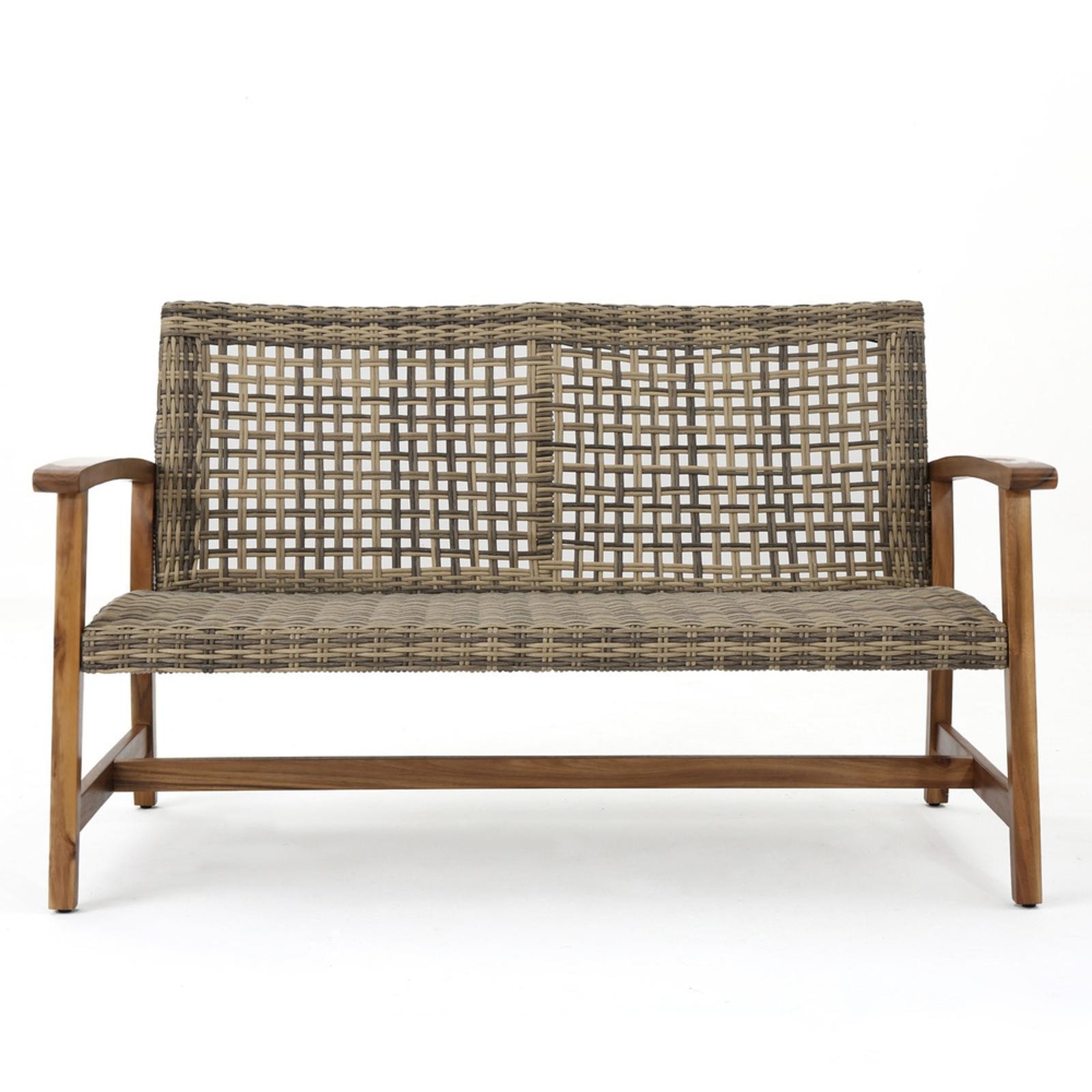Outdoor Wicker Loveseat - Organic with Sturdy Acacia Wood and Iron Frame,