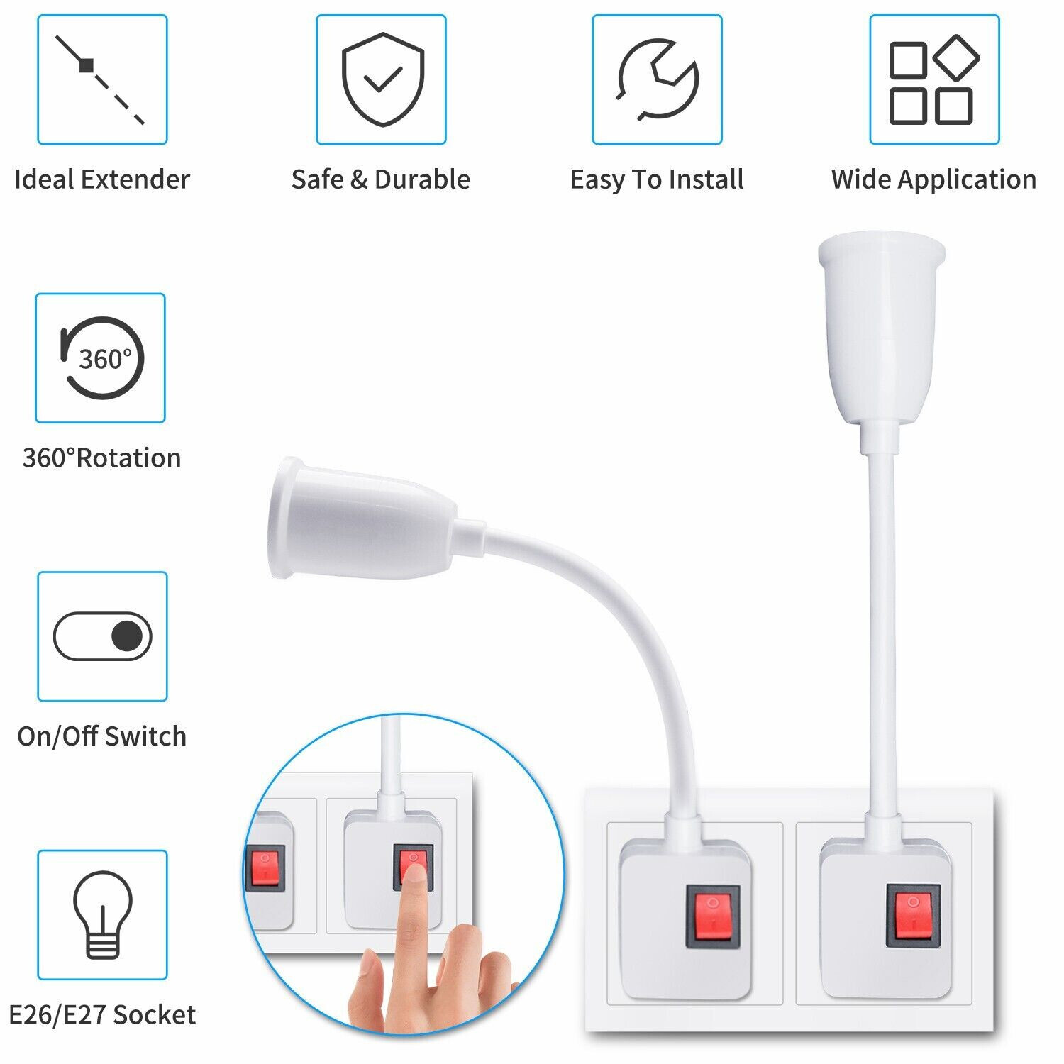 1/2/3 Pack E26 E27 LED Light Bulb Lamp Holder Flexible Extension Adapter Socket