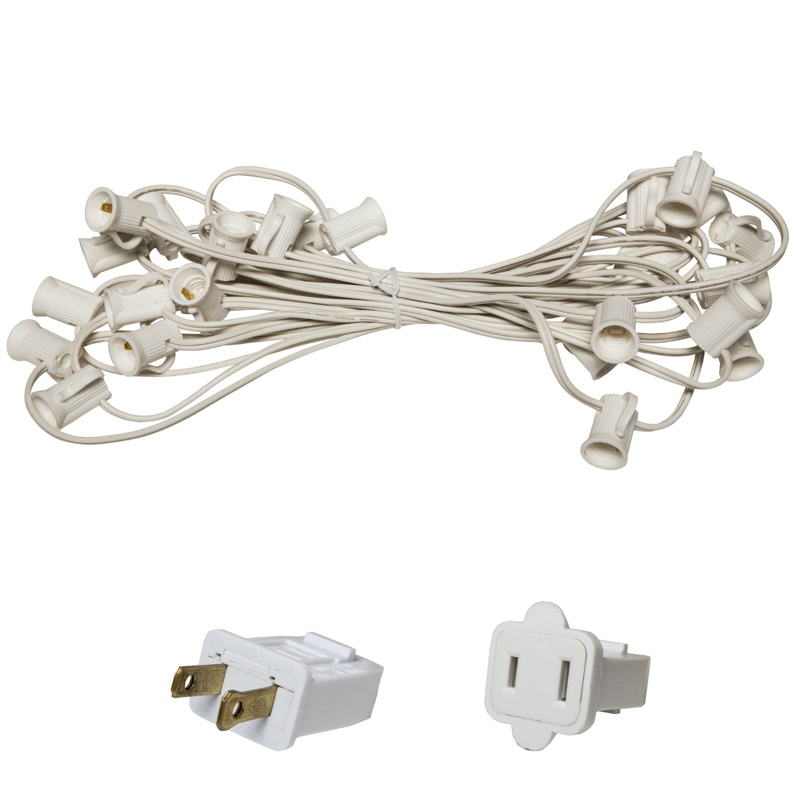 10'-50' White Patio Light Socket Stringer, 12" Spacing, E12 Sockets, 8A, SPT1