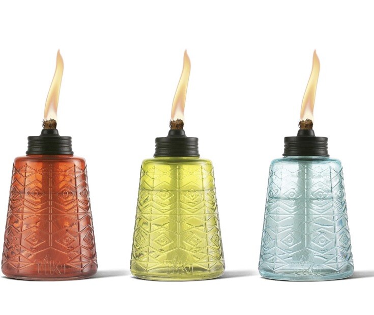 TIKI 1116040 Brand Molded Glass Table Decorative Outdoor Torch Set of 3, 6 in.
