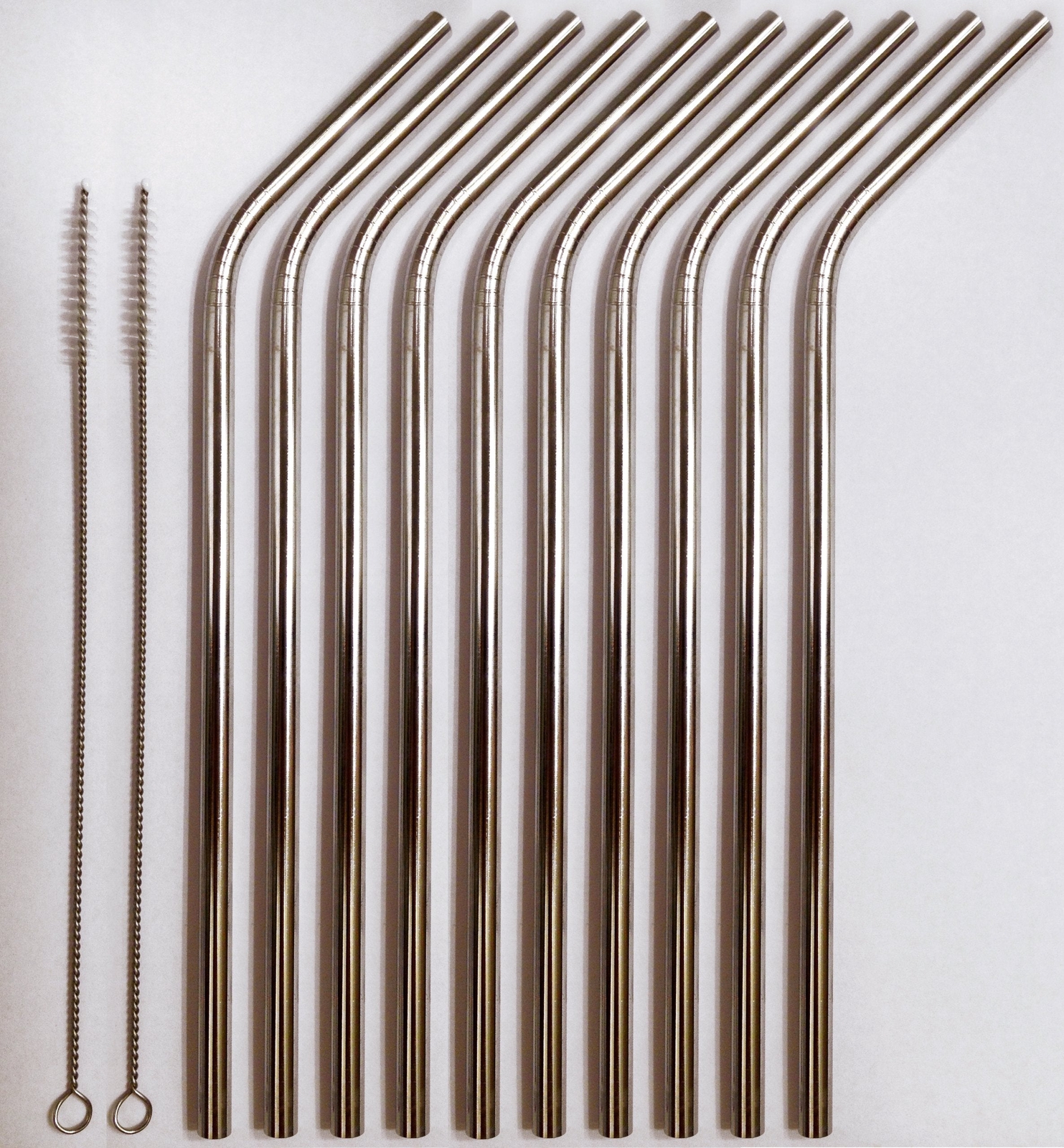 CocoStraw 10 Reusable Straws - Stainless Steel Drinking - Set of 10 + Cleaner -