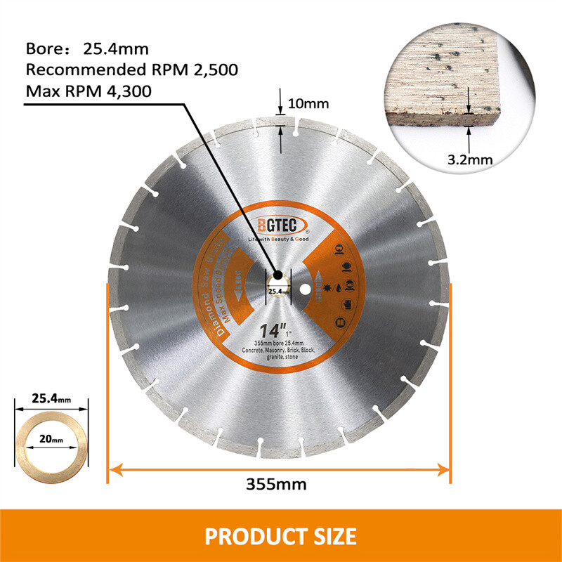 Diamond Concrete Cutting Disc 14''/355mm Saw Blade for Granite Marble 10pcs