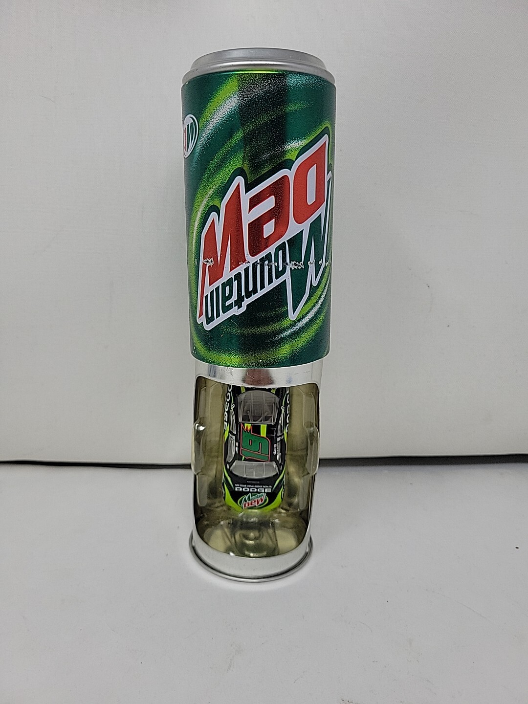 2001 Mountain Dew Can with Diecast Action Dodge Nascar Car ( Bottle Has Scratche