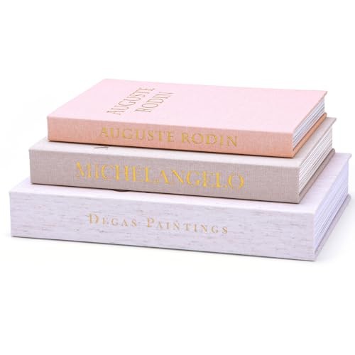 Set of 3 Linen Decorative Books with Gold Foil Cover Faux Linen & Ivory & Pink