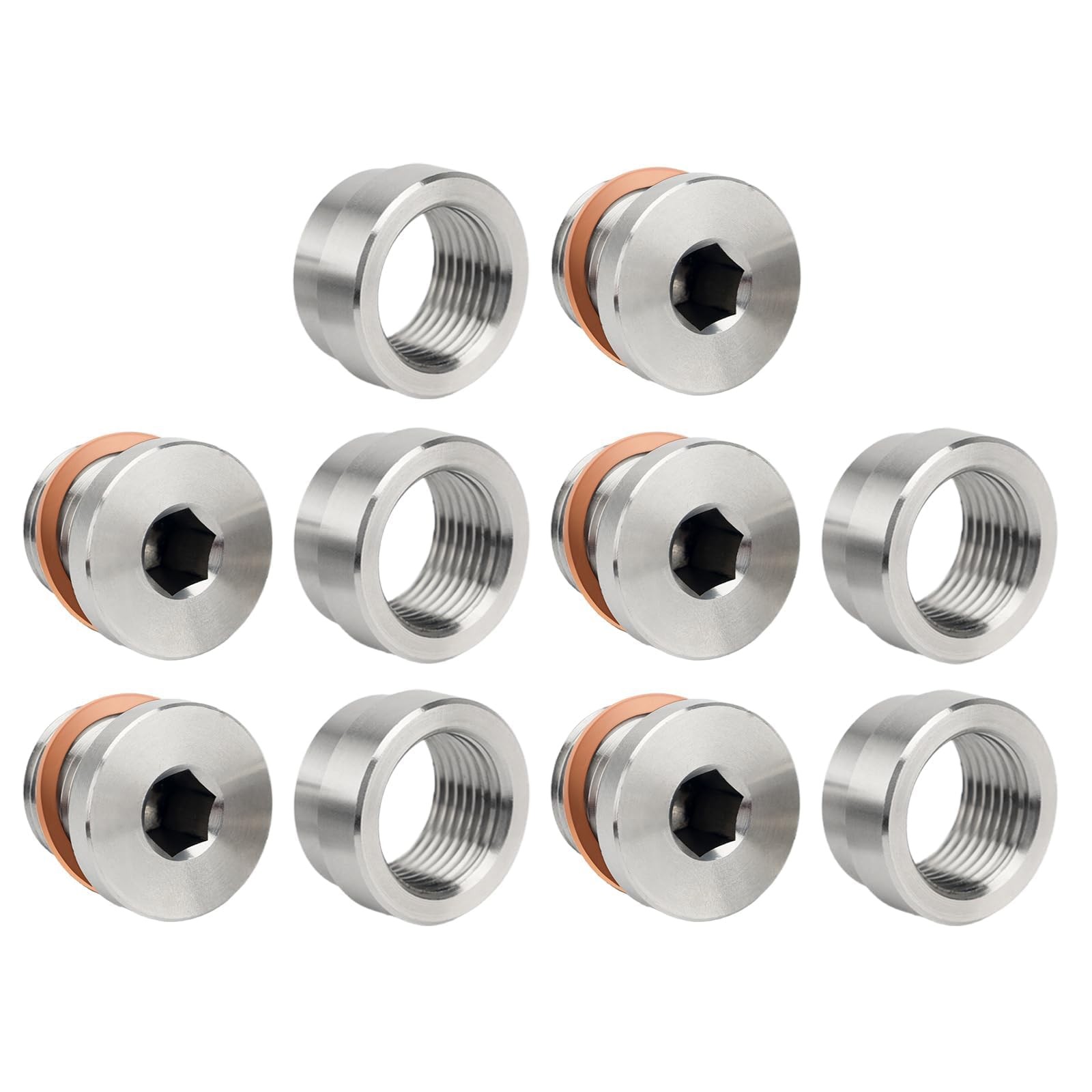 M18x1.5 Oxygen Sensor Weld Bungs & Plugs Kit (5 Bungs/5 Plugs) - Stainless St...
