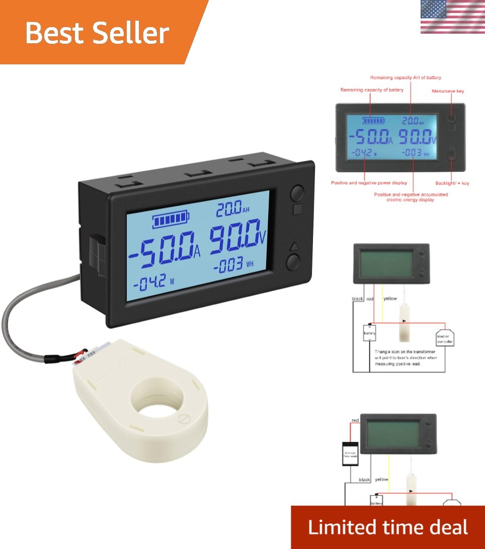 DC Amp & Voltage Meter 0-300V 200A with Hall Sensor - Accurate Battery Monitor
