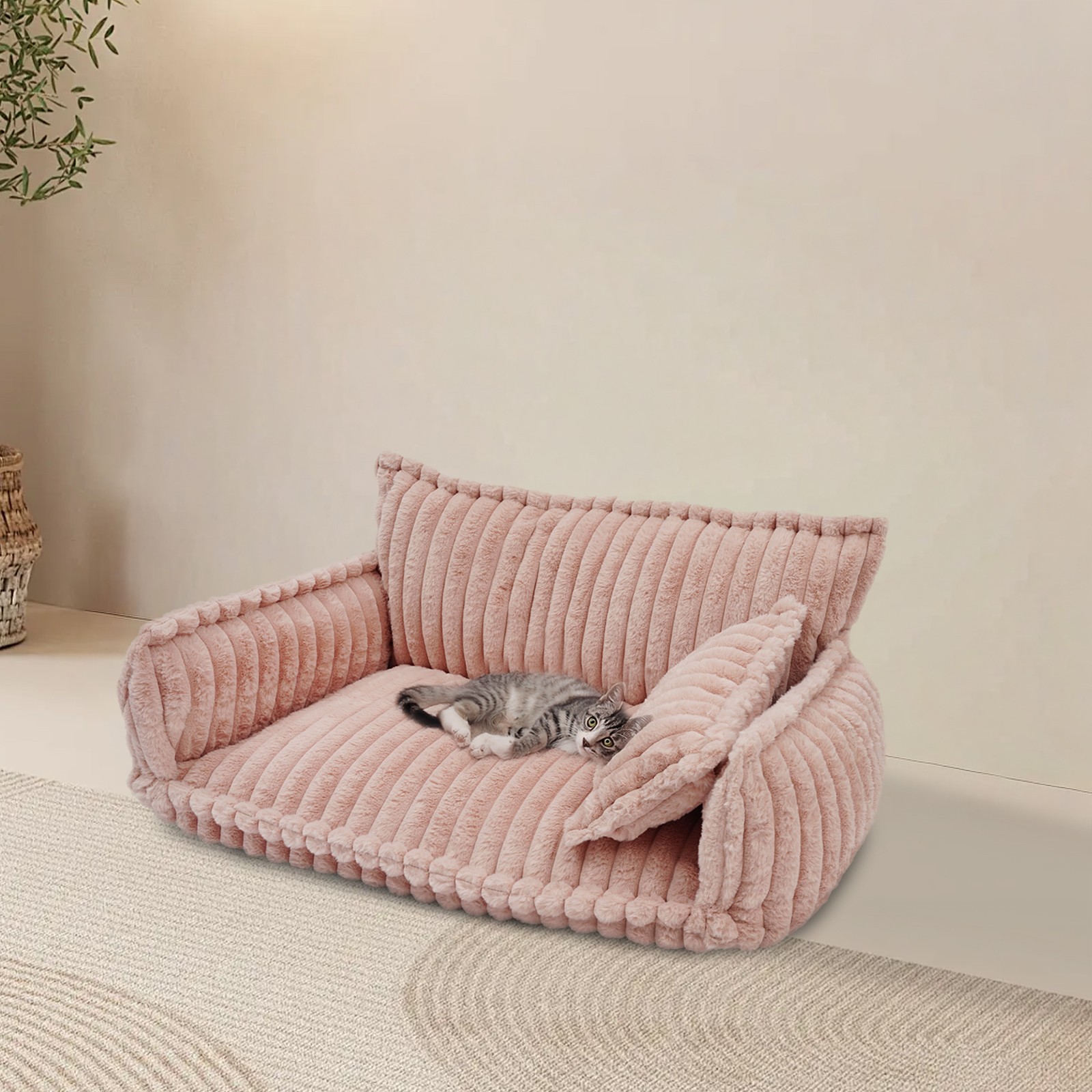 Pet Couch with Removable Washable Cover, Pet Couch Bed for Dog and Cat, Calming
