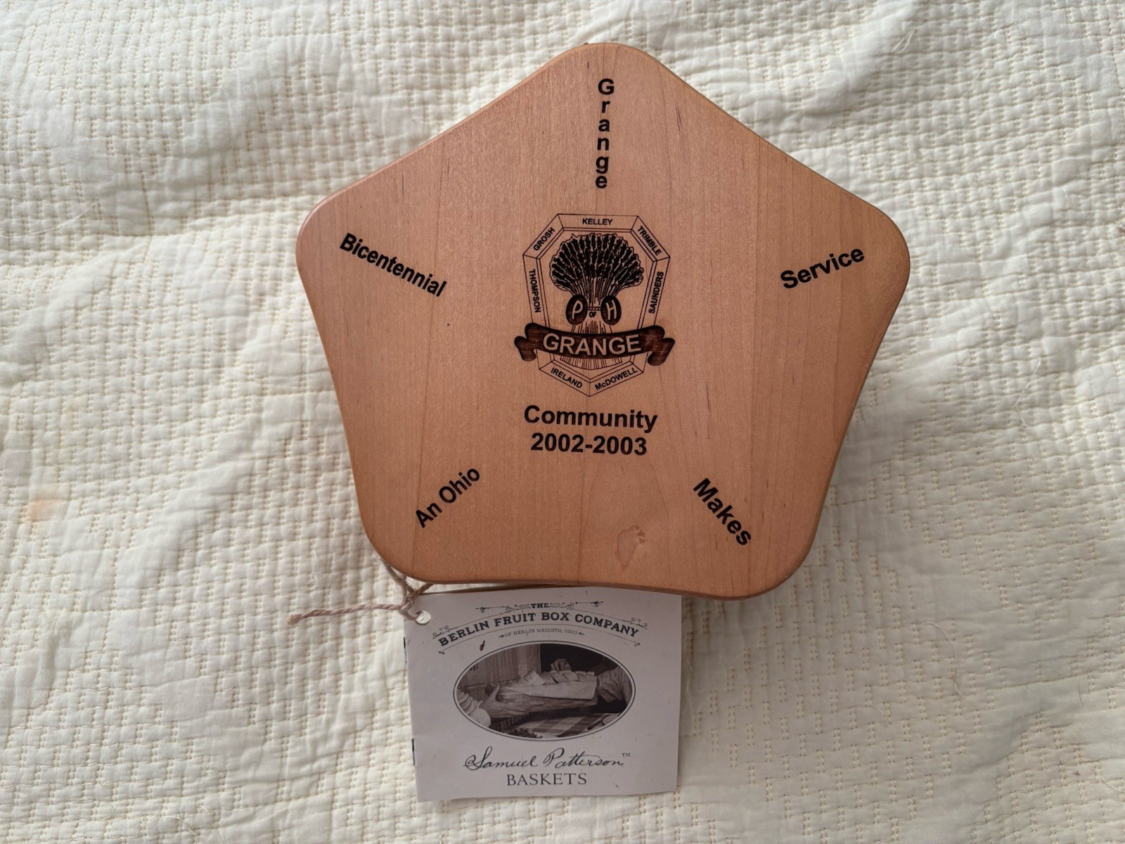 Grange Commemorative Wood Covered Star Shaped Basket (signed & dated)